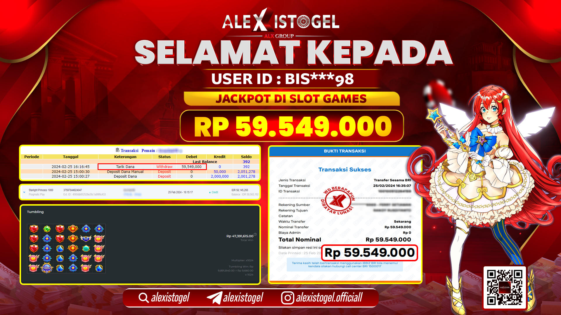 ALEXISTOGEL JACKPOT SLOT GAMES RP. 59.549.000 LUNAS
