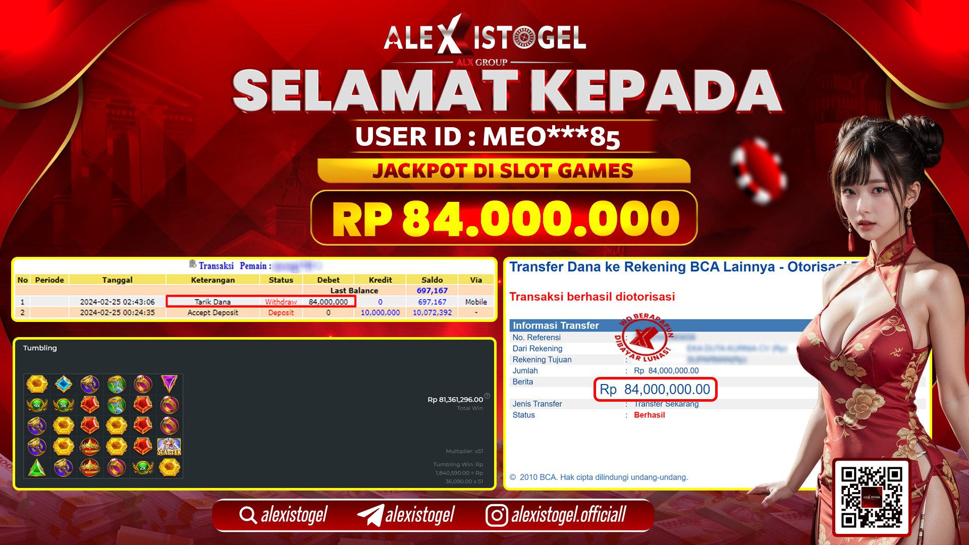 ALEXISTOGEL JACKPOT SLOT GAMES RP. 84.000.000 LUNAS