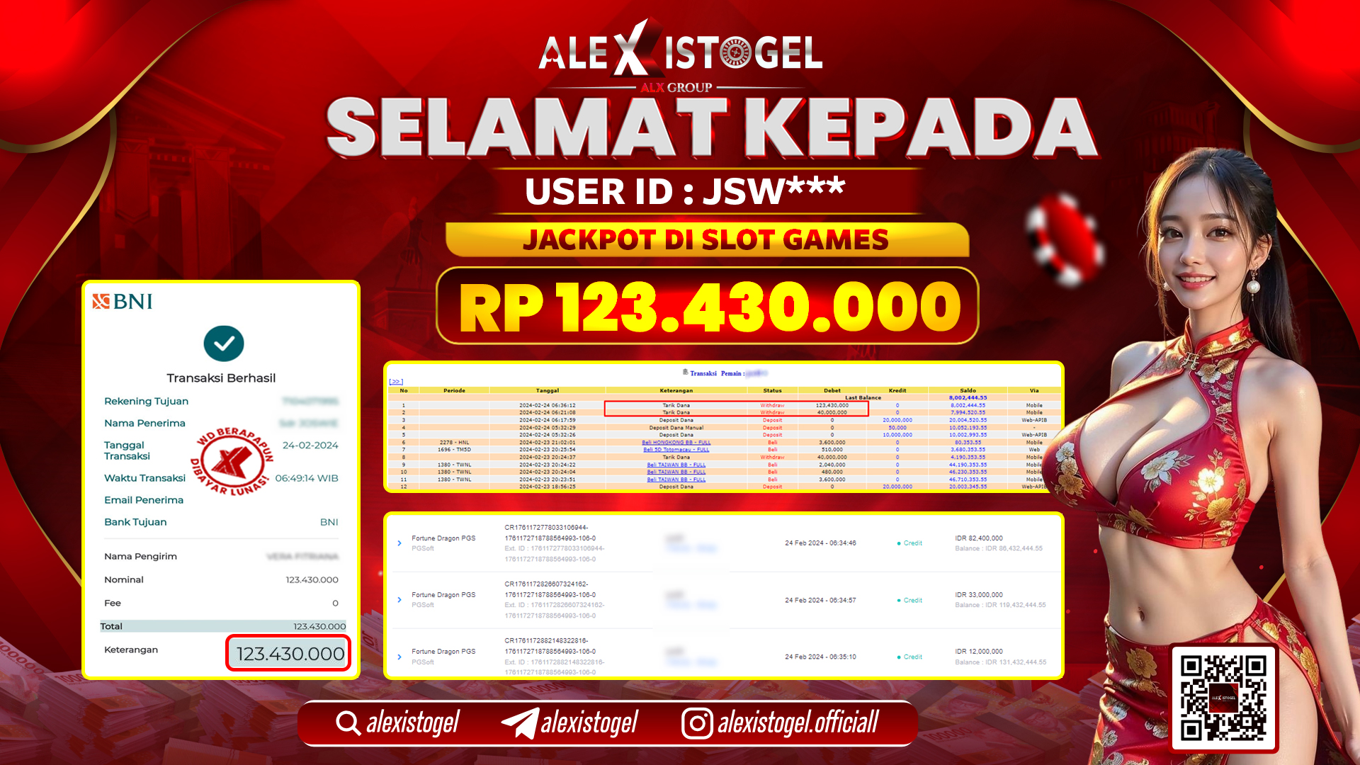 ALEXISTOGEL JACKPOT SLOT GAMES RP. 123.430.000 LUNAS