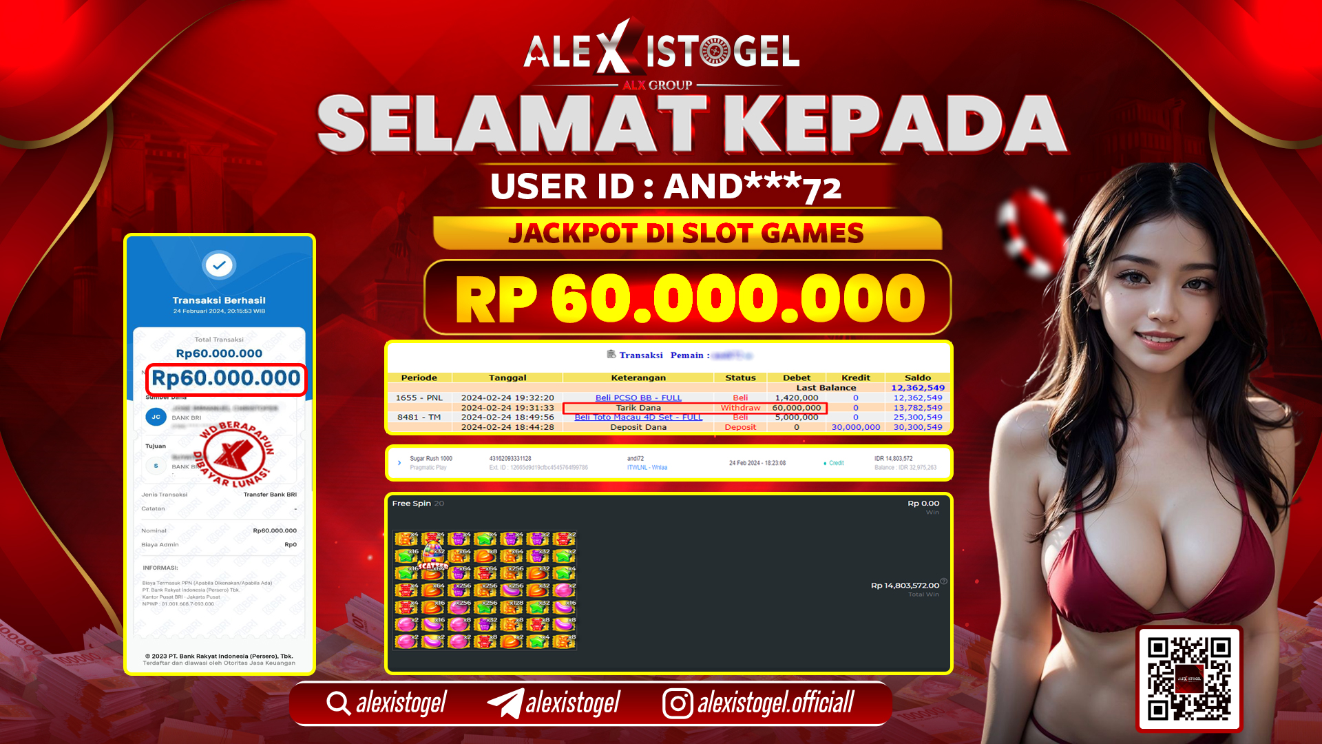 ALEXISTOGEL JACKPOT SLOT GAMES RP. 60.000.000 LUNAS