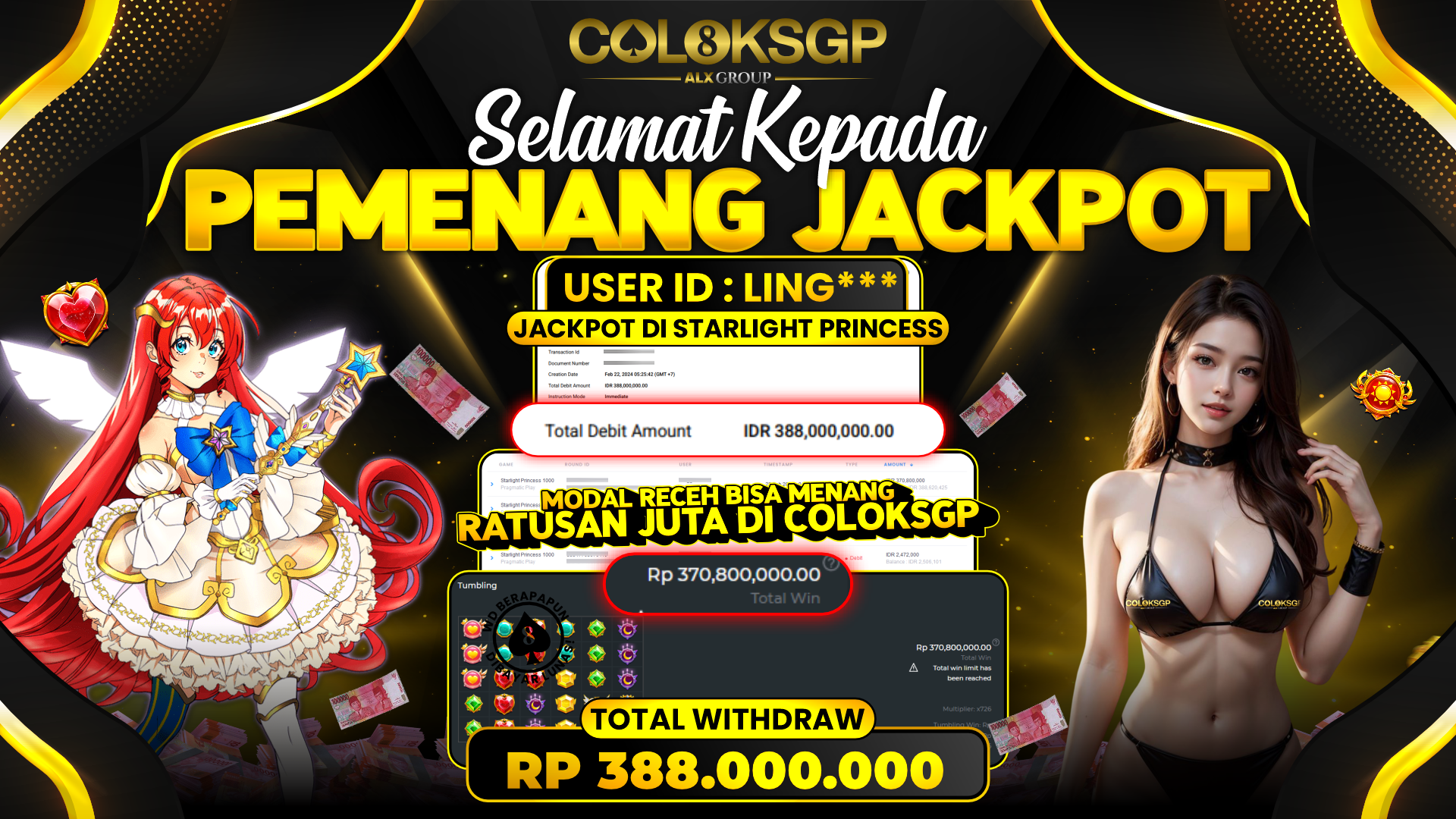 COLOKSGP JACKPOT SLOT GAMES RP 388.000.000 LUNAS
