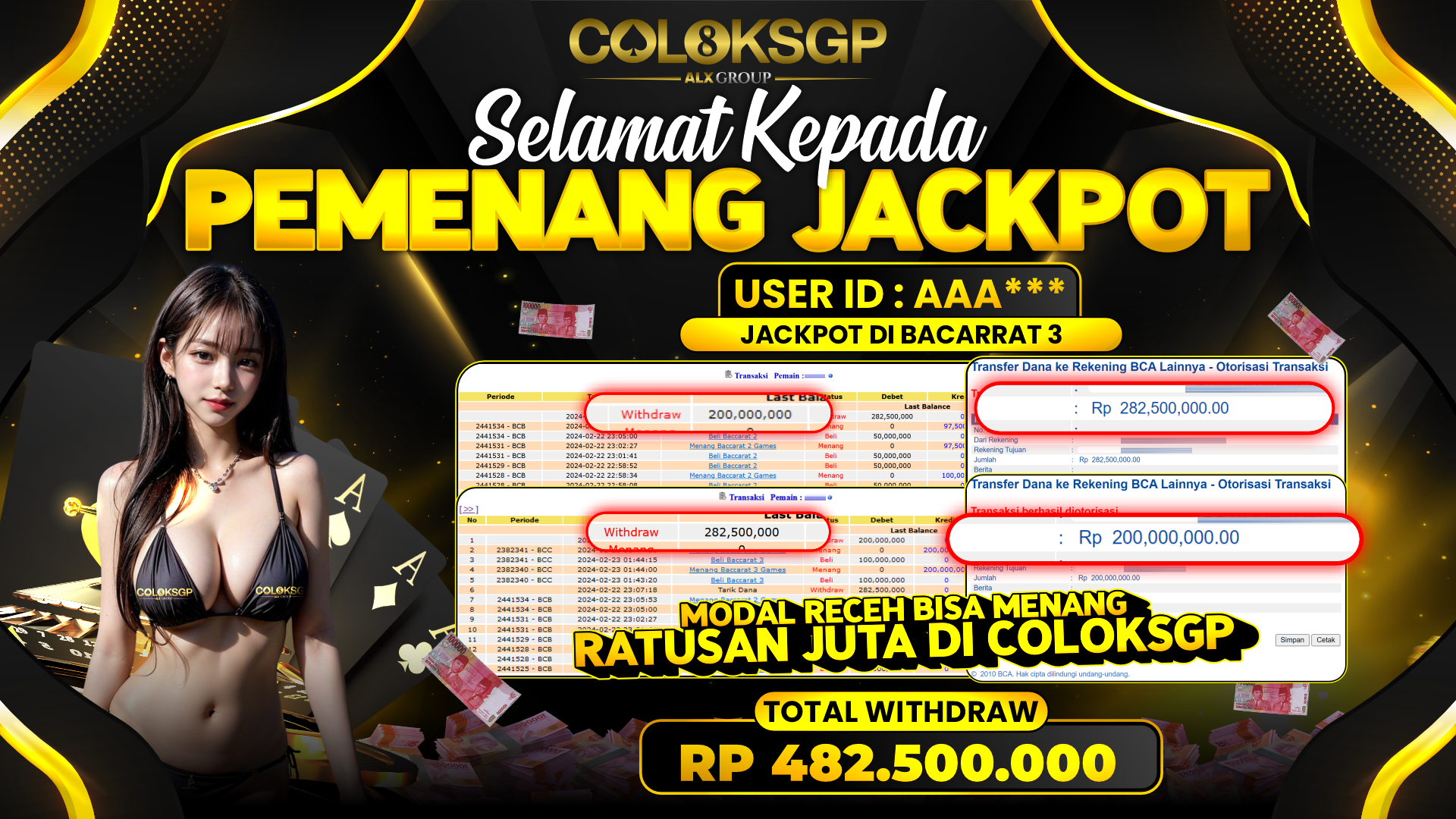 COLOKSGP JACKPOT BACCARAT 3 RP 482.500.000 LUNAS