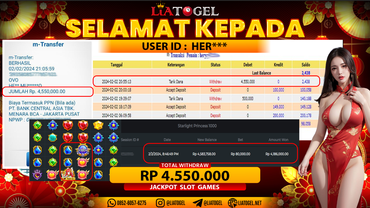 LIATOGEL - JACKPOT SLOT STARLIGHT PRINCESS 1000ï»¿ RP 4.550.000,- LUNAS