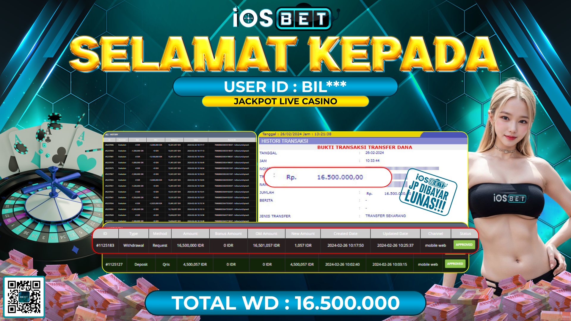 Bukti Pembayaran LUNAS LIVE GAMES GACOR Rp. 16.500.000,-