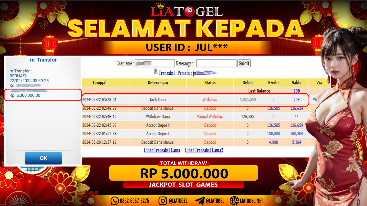 LIATOGEL - JACKPOT SLOT GAMESï»¿ RP 5.000.000,- LUNAS