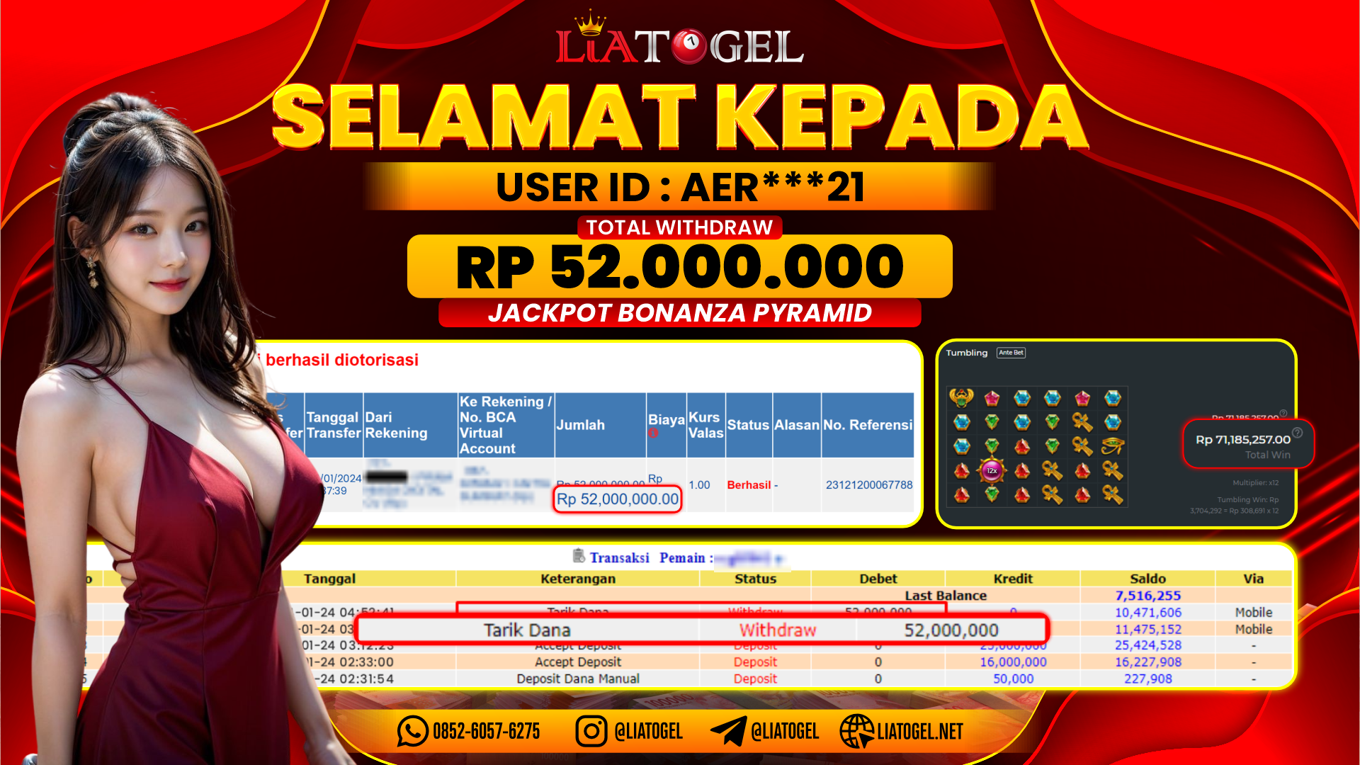 LIATOGEL  - JACKPOT SLOT GAMES PYRAMID BONANZA RP 52.000.000,- LUNAS