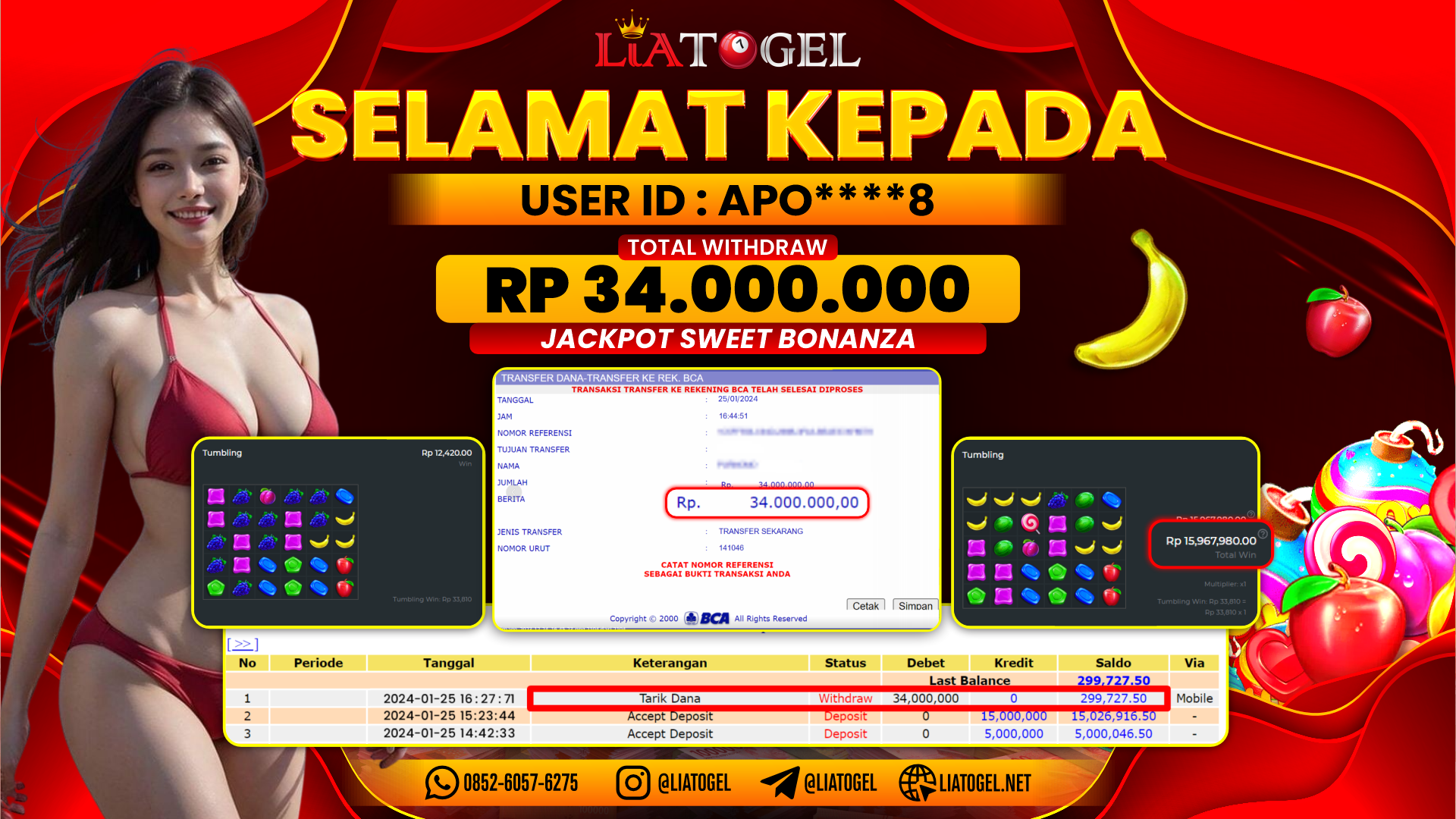 LIATOGEL  - JACKPOT SLOT GAMES SWEET BONANZA RP 34.000.000,- LUNAS