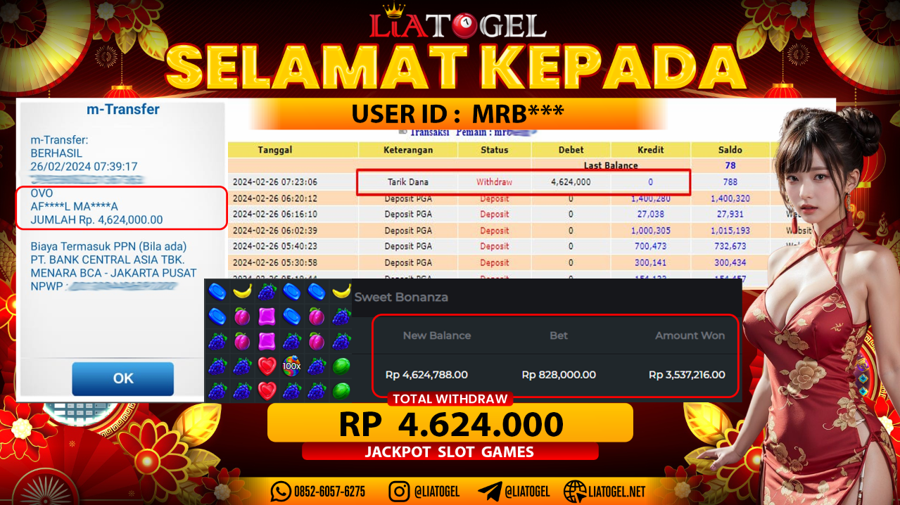 LIATOGEL - JACKPOT SLOT GAMES SWEET BONANZA RP 4.624.000,- LUNAS