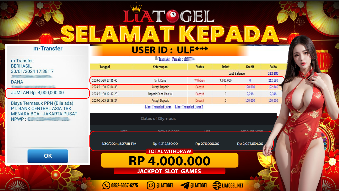 LIATOGEL - JACKPOT SLOT GAMES GATES OF OLYMPUSï»¿ RP 4.000.000,- LUNAS