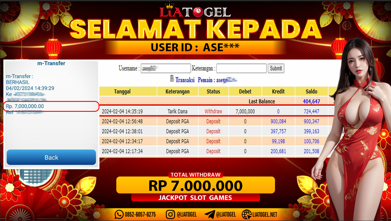 LIATOGEL  - JACKPOT SLOT GAMES RP 7.000.000,- LUNAS