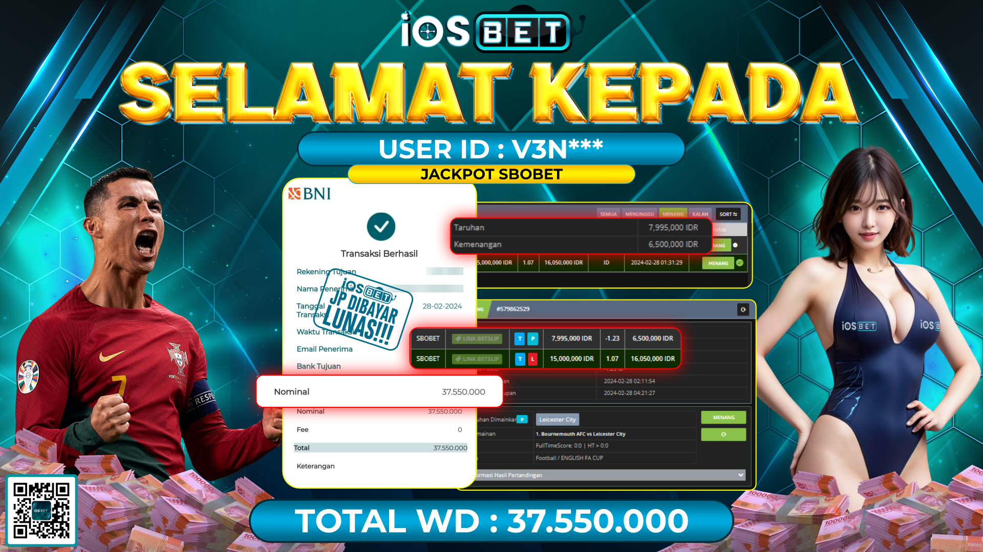 Bukti Pembayaran LUNAS PARLAY GAMES GACOR Rp. 37.550.000,-