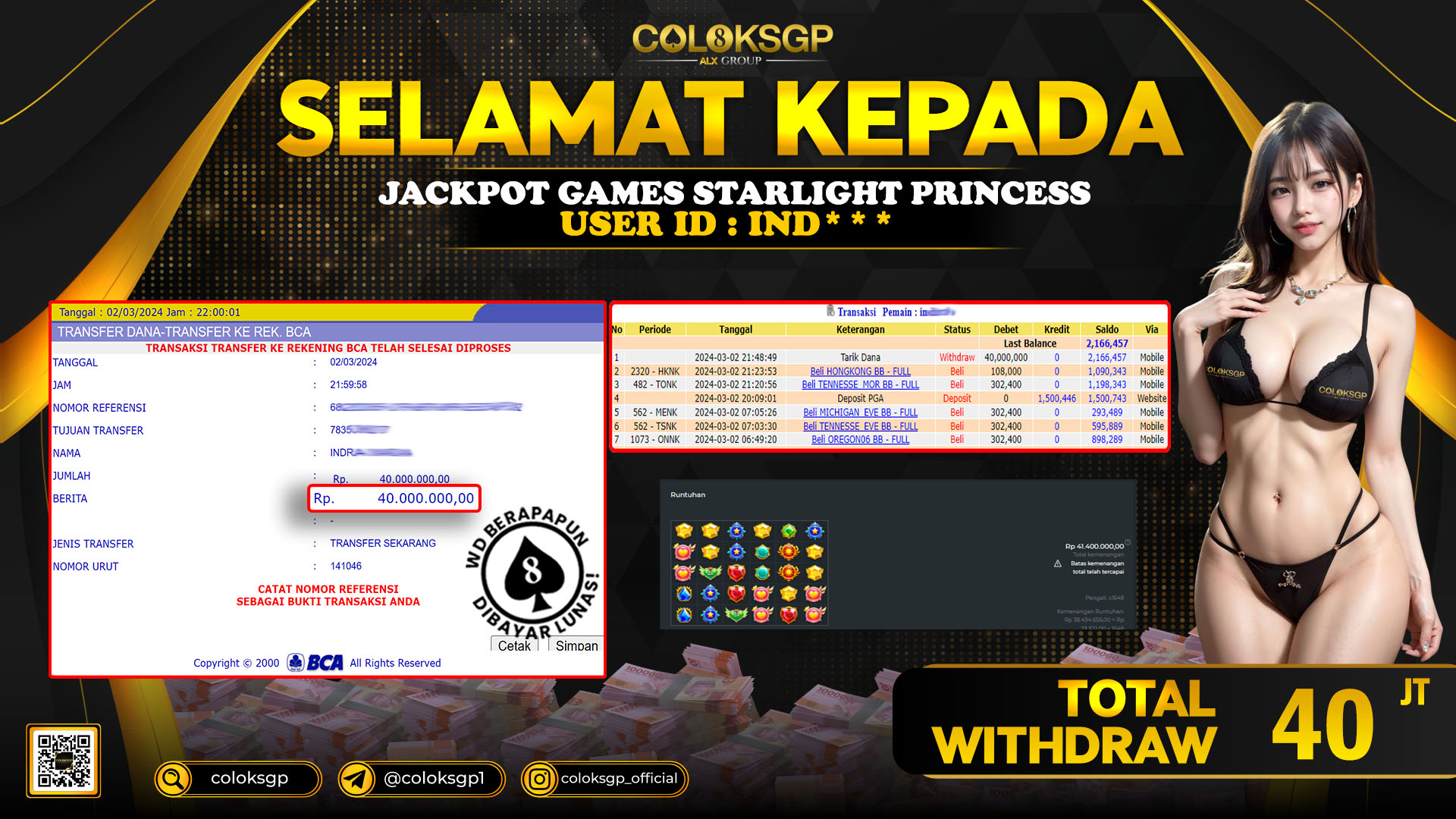 COLOKSGP JACKPOT SLOT GAMES RP 40.000.000 LUNAS