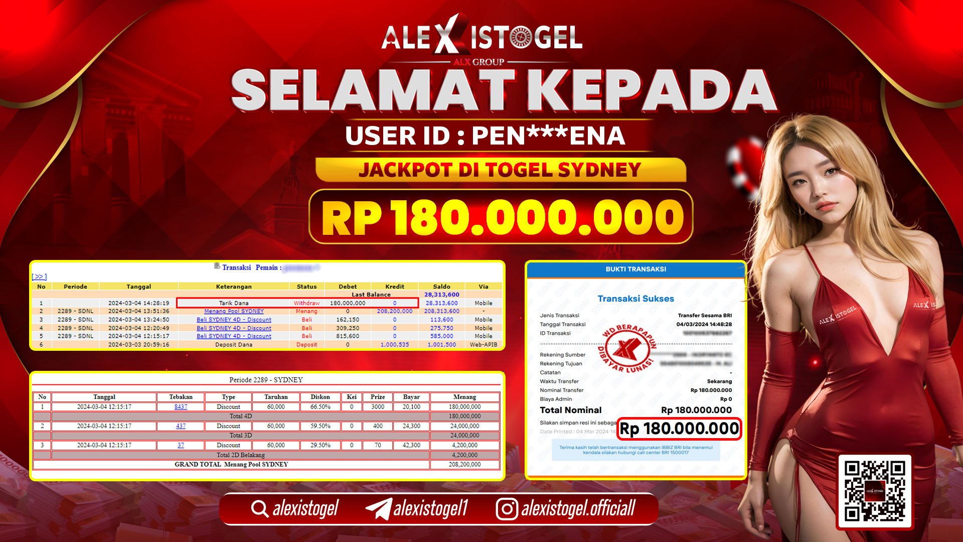 ALEXISTOGEL JACKPOT SLOT GAMES RP. 180.000.000 LUNAS