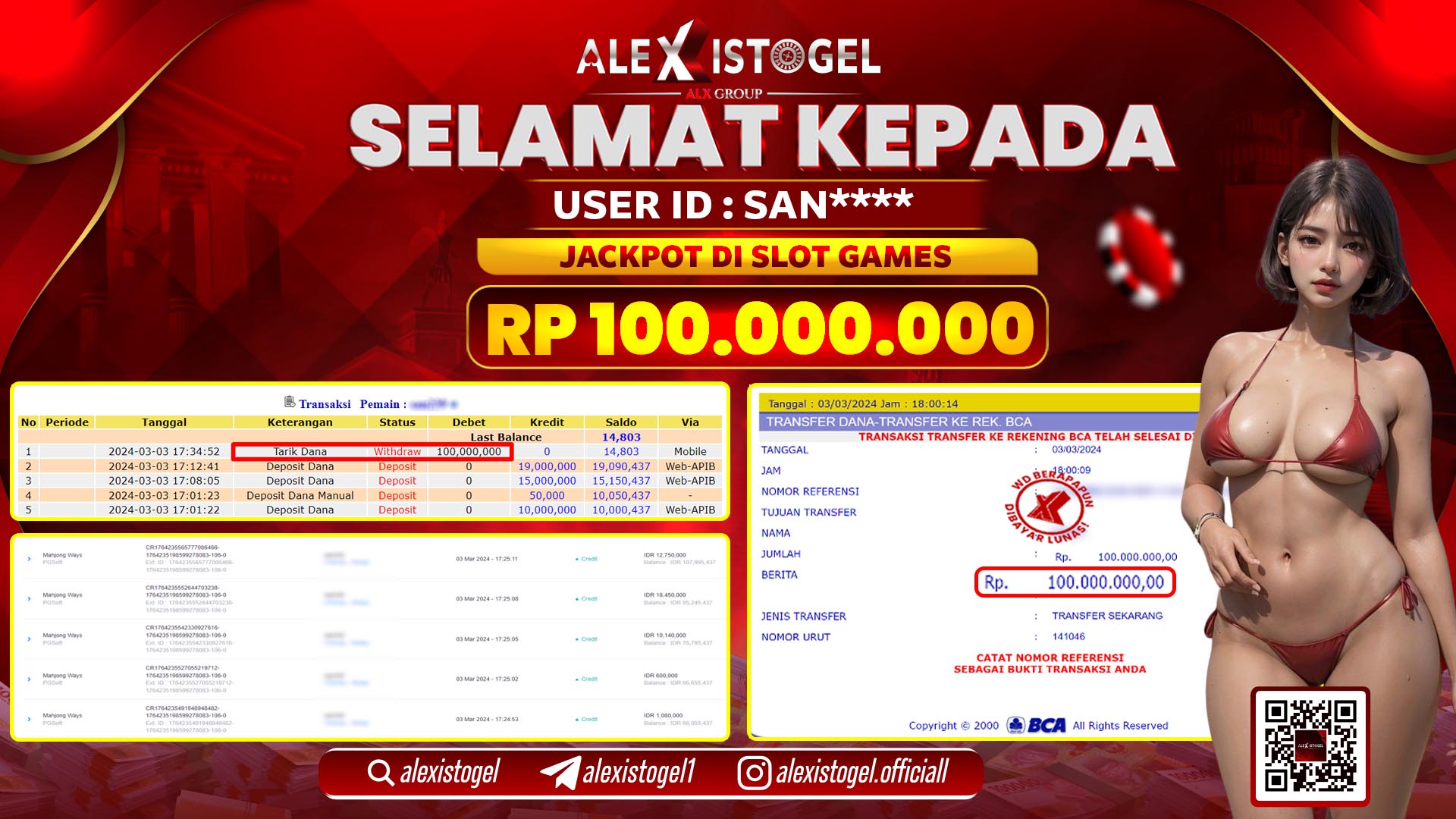 ALEXISTOGEL JACKPOT SLOT GAMES RP. 100.000.000 LUNAS