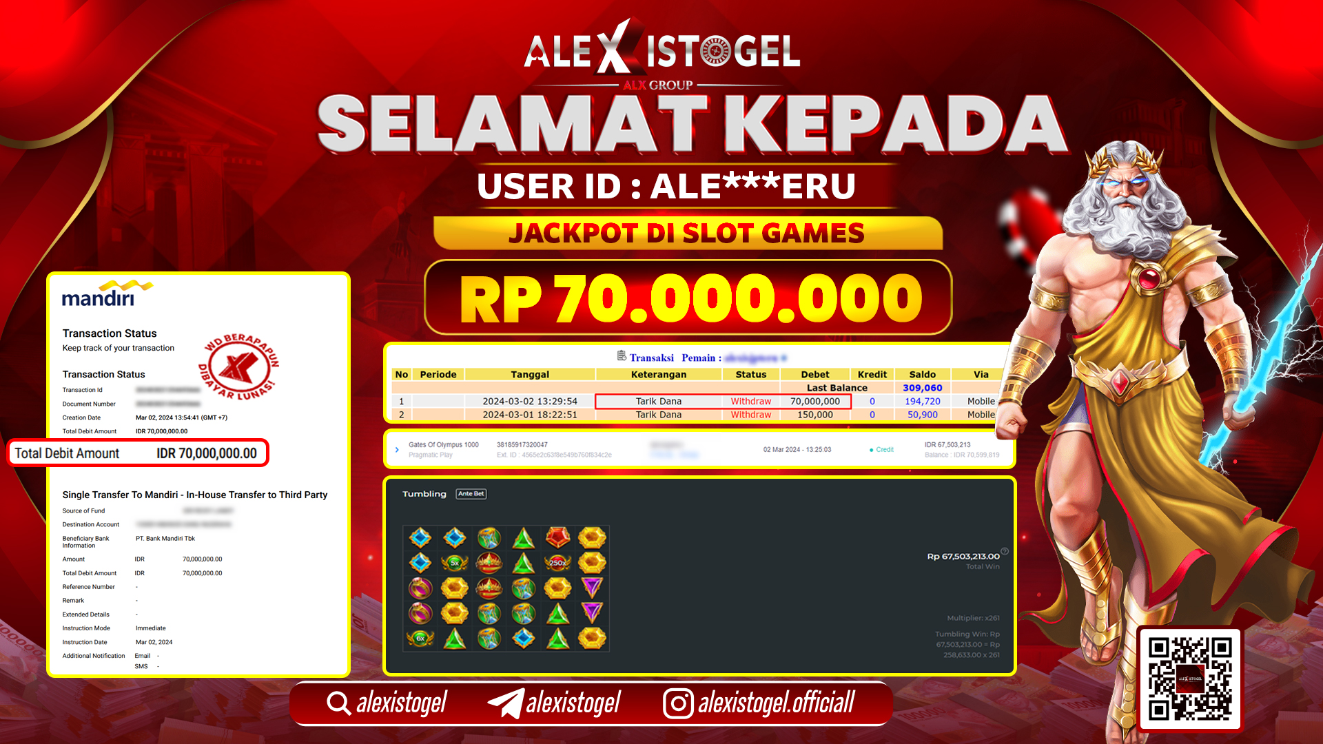 ALEXISTOGEL JACKPOT SLOT GAMES RP. 70.000.000 LUNAS