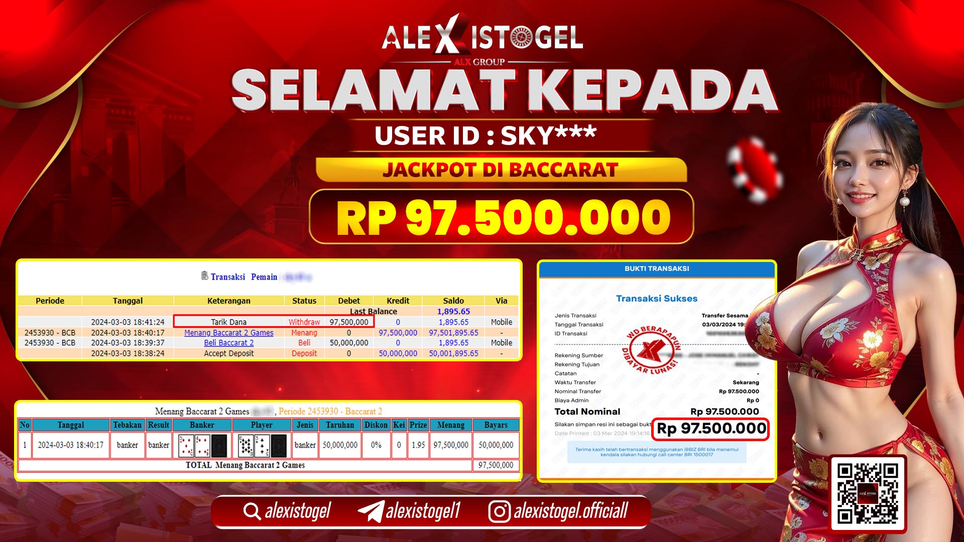 ALEXISTOGEL JACKPOT BACCARAT RP. 97.500.000 LUNAS