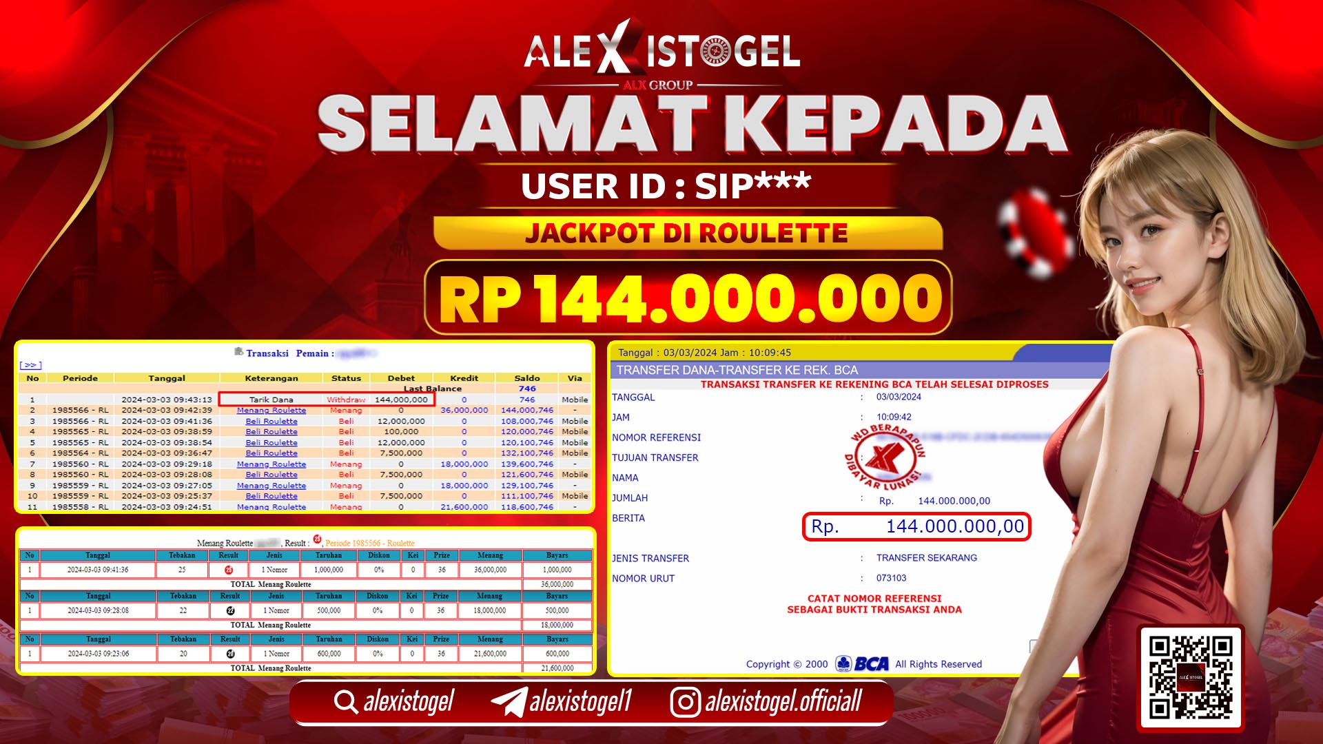 ALEXISTOGEL JACKPOT ROULETTE RP. 144.000.000 LUNAS