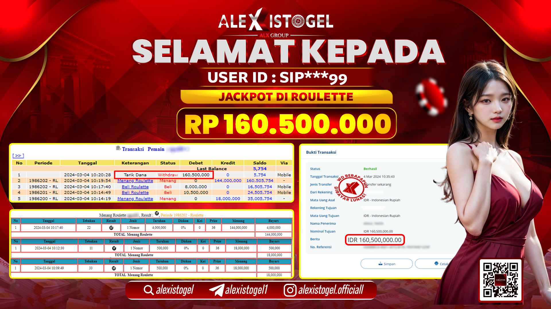 ALEXISTOGEL JACKPOT SLOT GAMES RP. 160.500.000 LUNAS