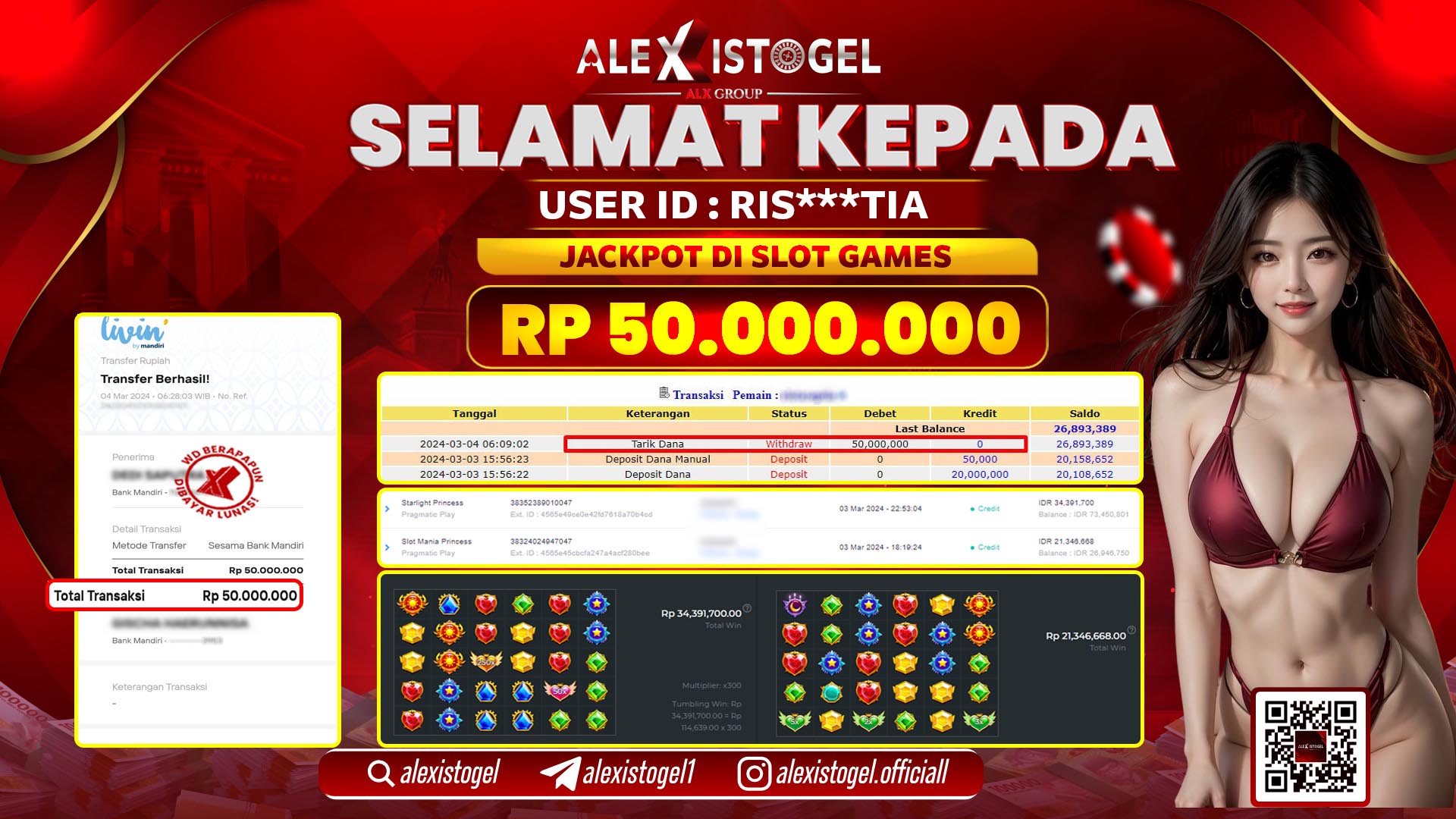 ALEXISTOGEL JACKPOT SLOT GAMES RP. 50.000.000 LUNAS