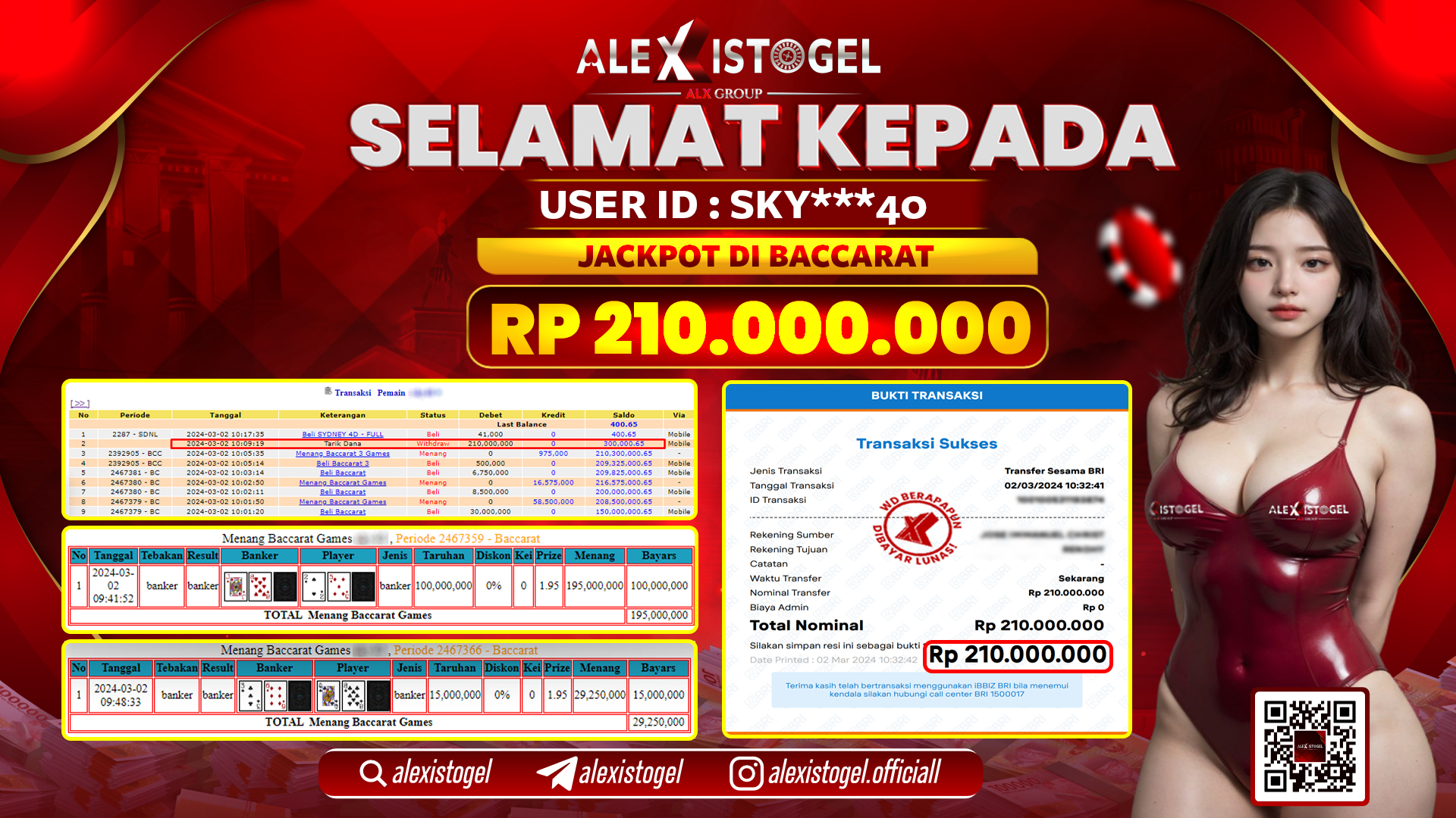 ALEXISTOGEL JACKPOT BACCARAT RP. 210.000.000 LUNAS