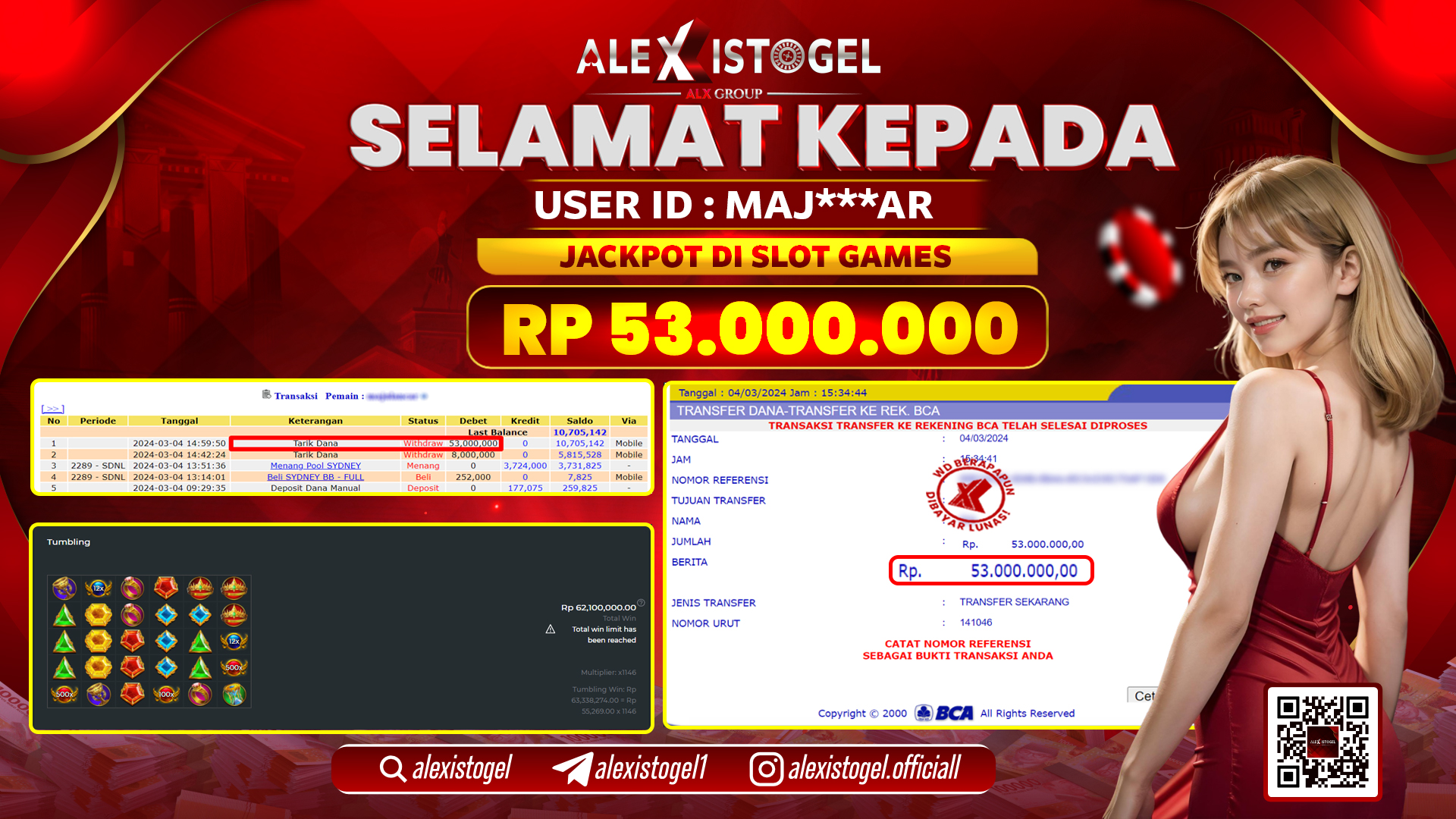 ALEXISTOGEL JACKPOT SLOT GAMES RP. 53.000.000 LUNAS