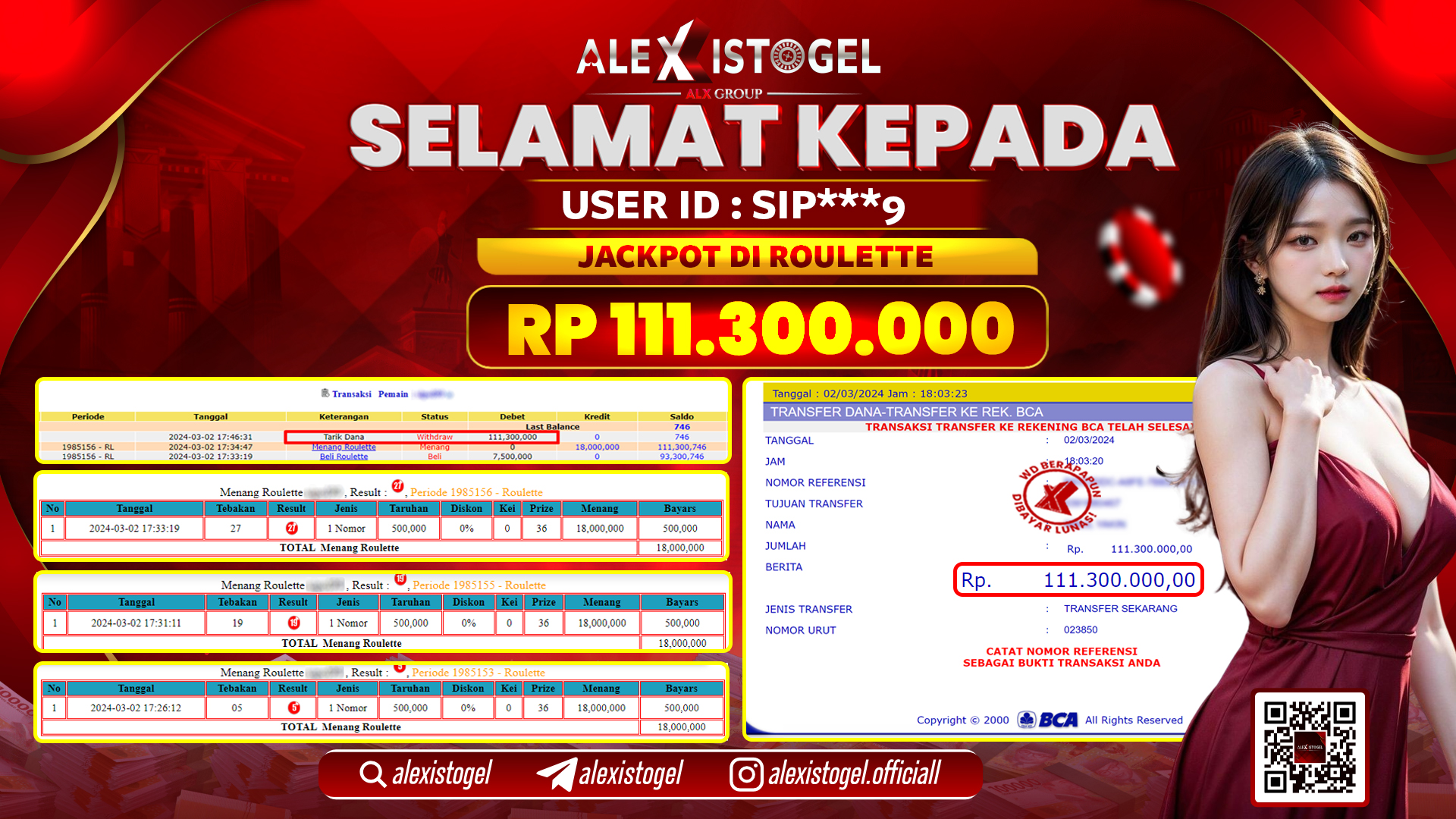 ALEXISTOGEL JACKPOT ROULETTE RP. 111.300.000 LUNAS