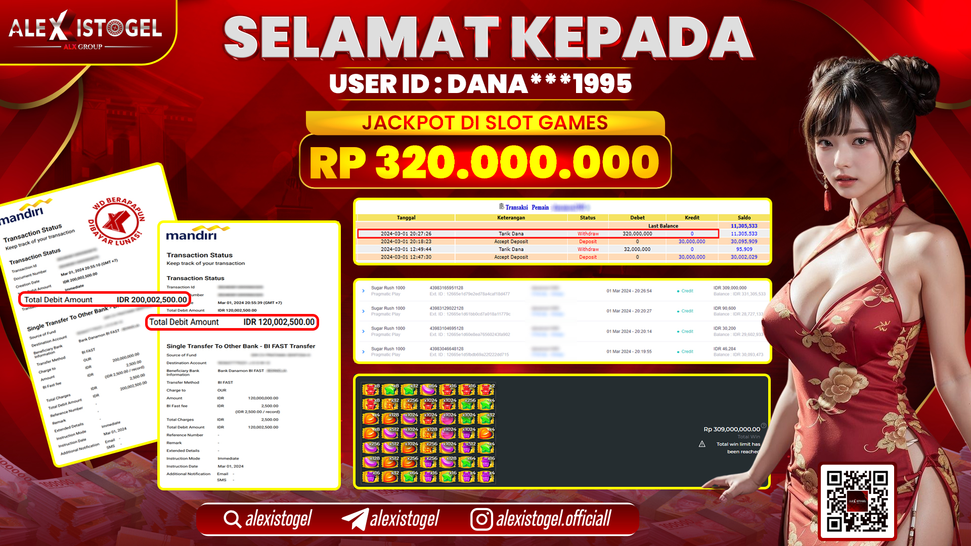 ALEXISTOGEL JACKPOT SLOT GAMES RP. 320.000.000 LUNAS