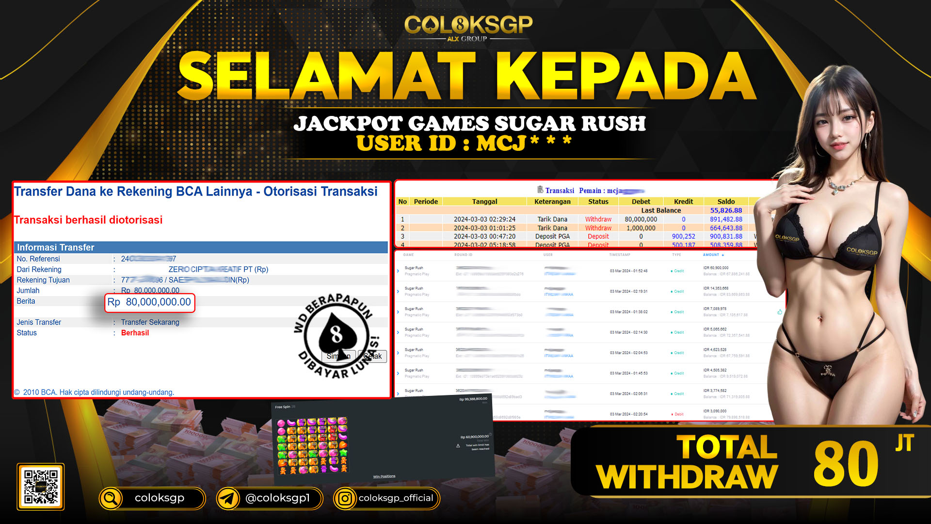 COLOKSGP JACKPOT SLOT GAMES RP 80.000.000 LUNAS