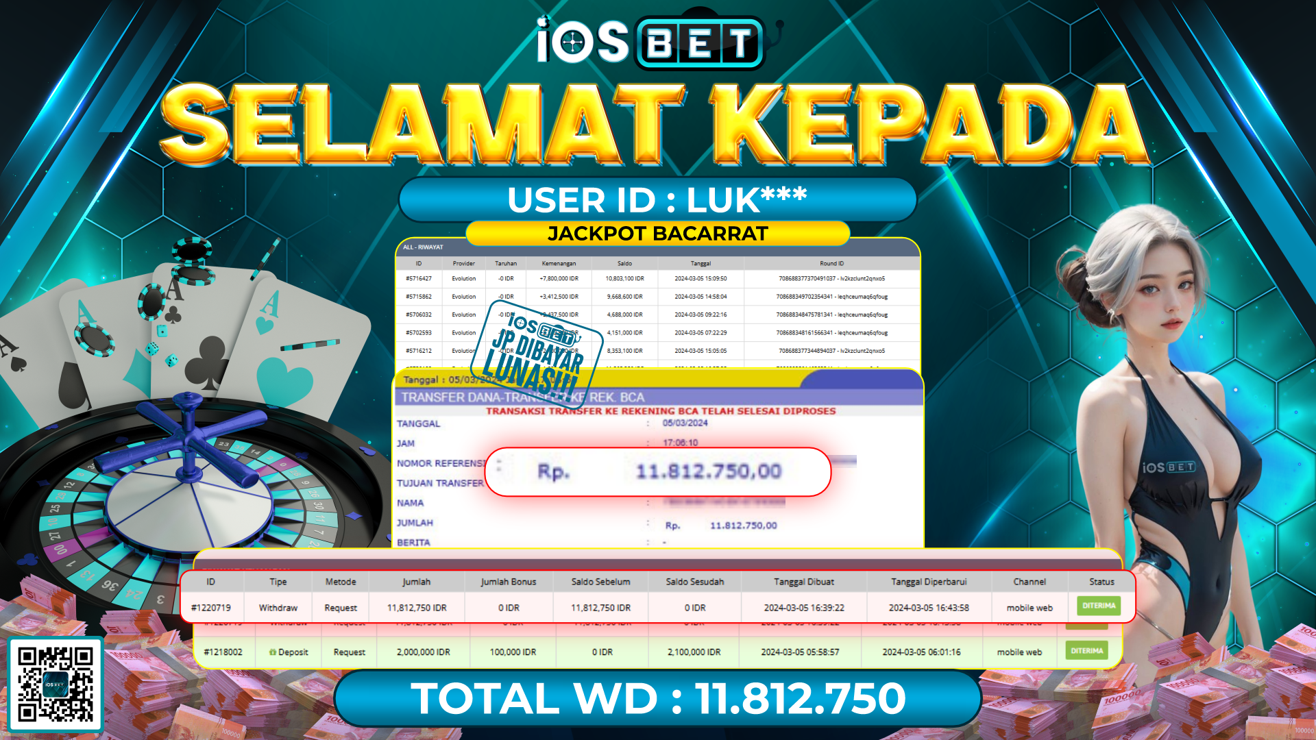 Bukti Pembayaran LUNAS LIVE GAMES GACOR Rp. 11.812.750,-