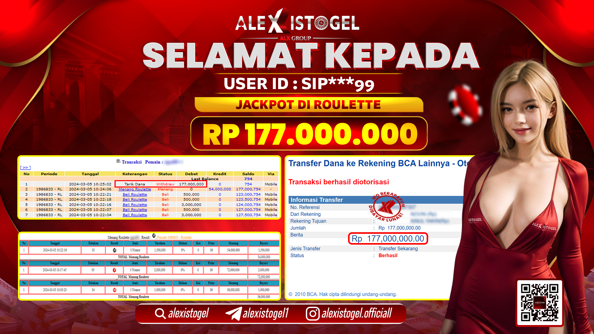 ALEXISTOGEL JACKPOT ROULETTE RP. 177.000.000 LUNAS