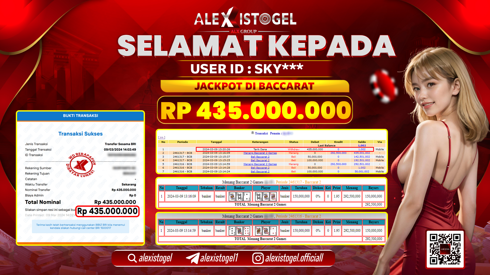 ALEXISTOGEL JACKPOT BACCARAT RP. 435.000.000 LUNAS