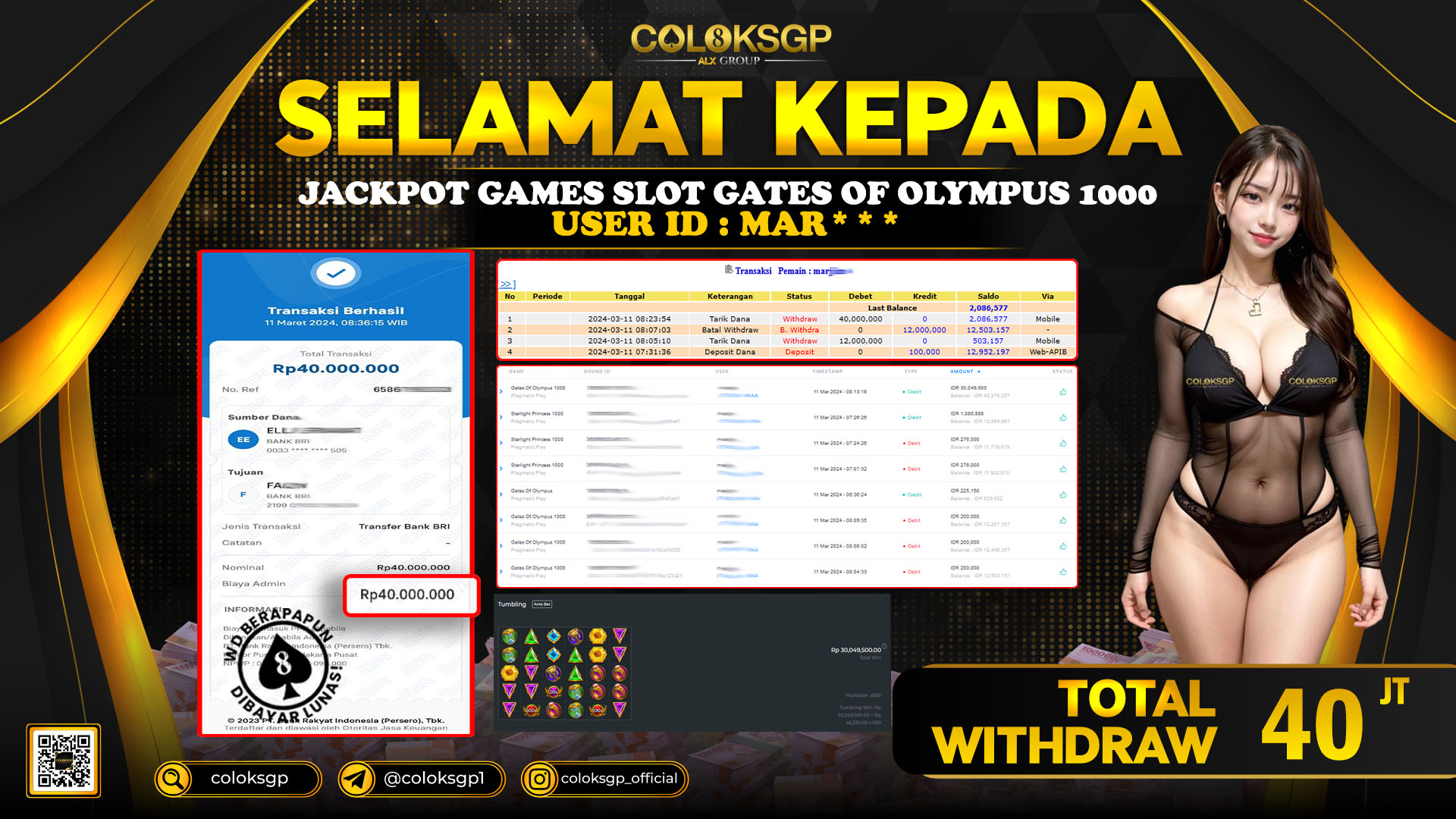 COLOKSGP JACKPOT SLOT GAMES RP 40.000.000 LUNAS