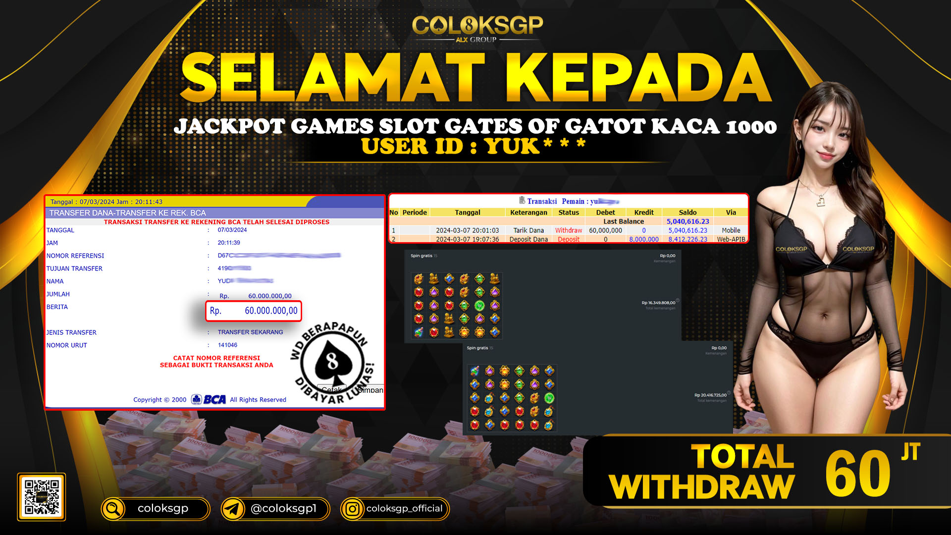 COLOKSGP JACKPOT SLOT GAMES RP 60.000.000 LUNAS