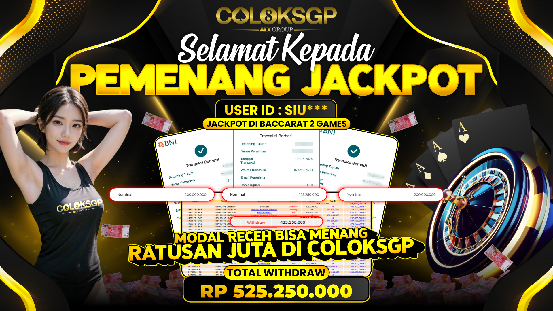 COLOKSGP JACKPOT BACCARAT 2 RP 525.250.000 LUNAS