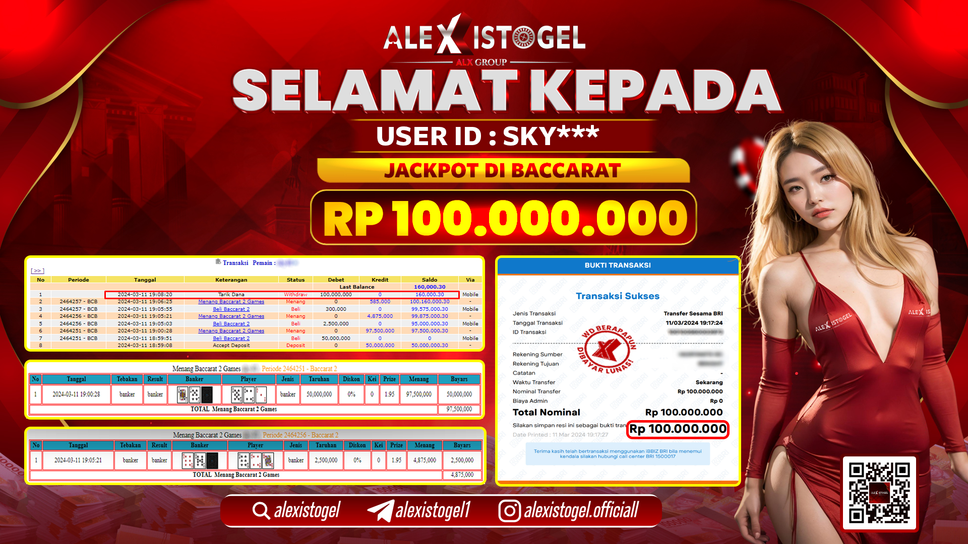 ALEXISTOGEL JACKPOT BACCARAT RP. 100.000.000 LUNAS