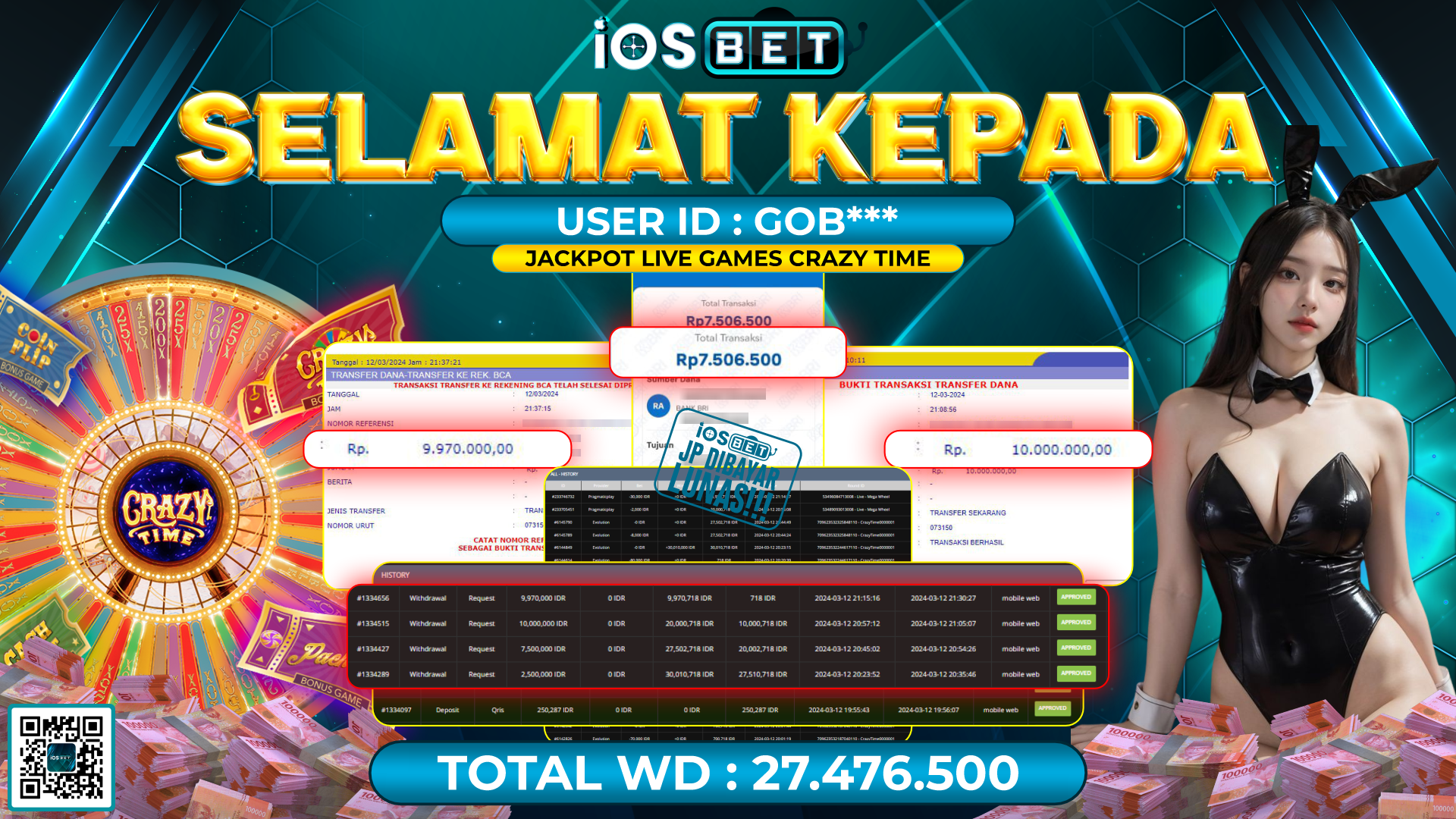 Bukti Pembayaran LUNAS LIVE GAMES GACOR Rp. 7.506.500,-