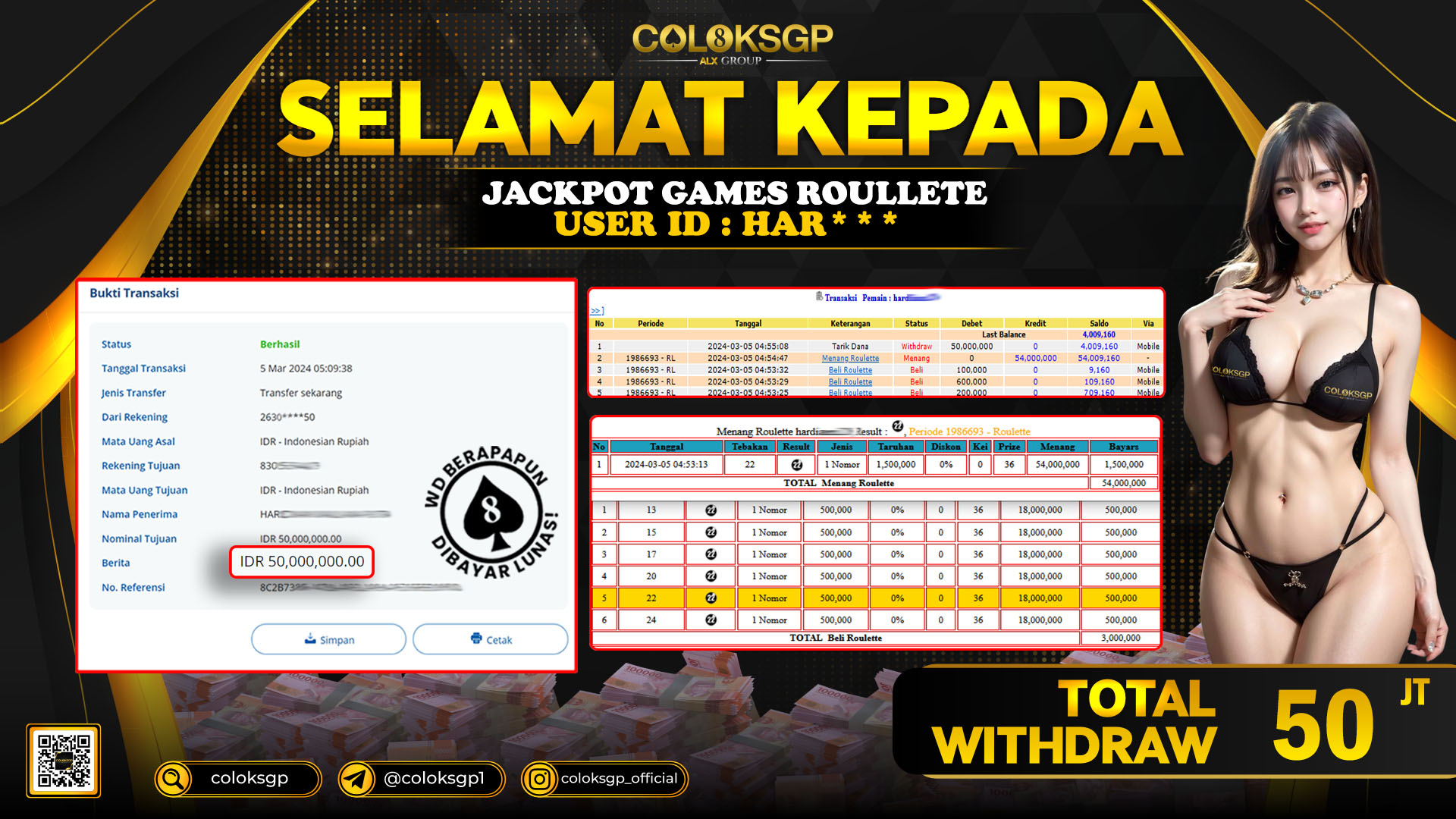 COLOKSGP JACKPOT ROULETTE RP 50.000.000 LUNAS