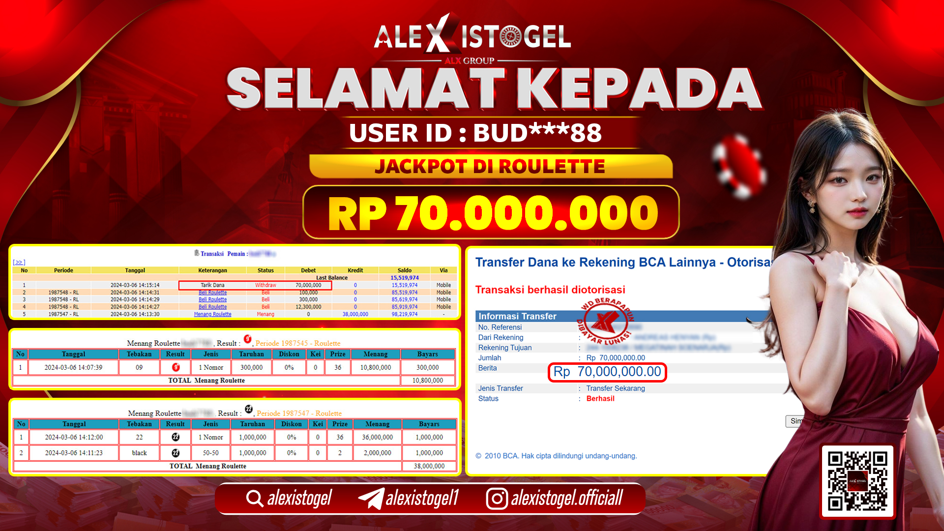 ALEXISTOGEL JACKPOT ROULETTE RP. 70.000.000 LUNAS