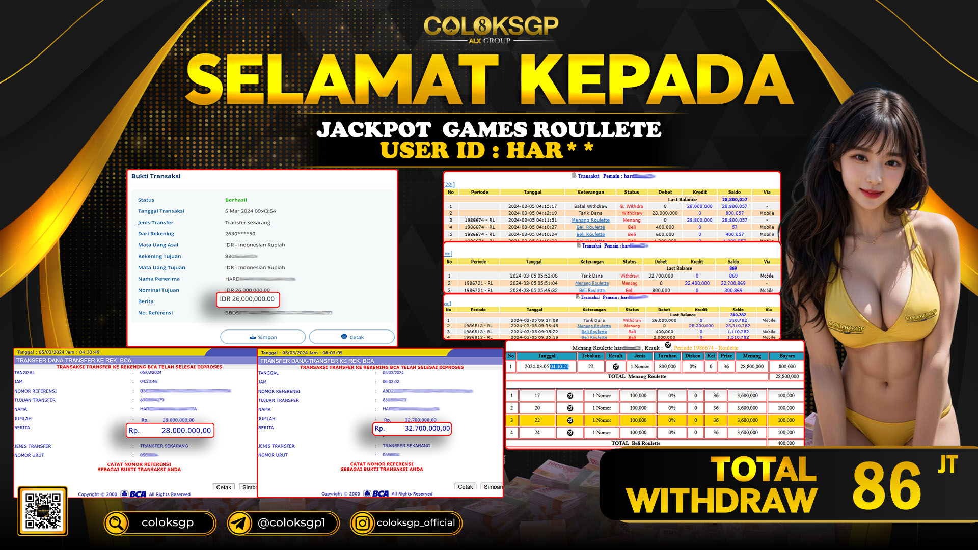 COLOKSGP JACKPOT ROULETTE RP 86.000.000 LUNAS