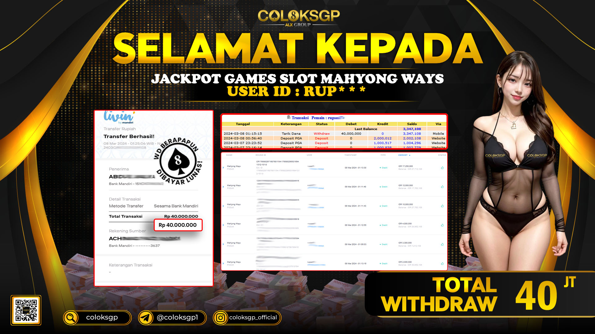 COLOKSGP JACKPOT SLOT GAMES RP 40.000.000 LUNAS