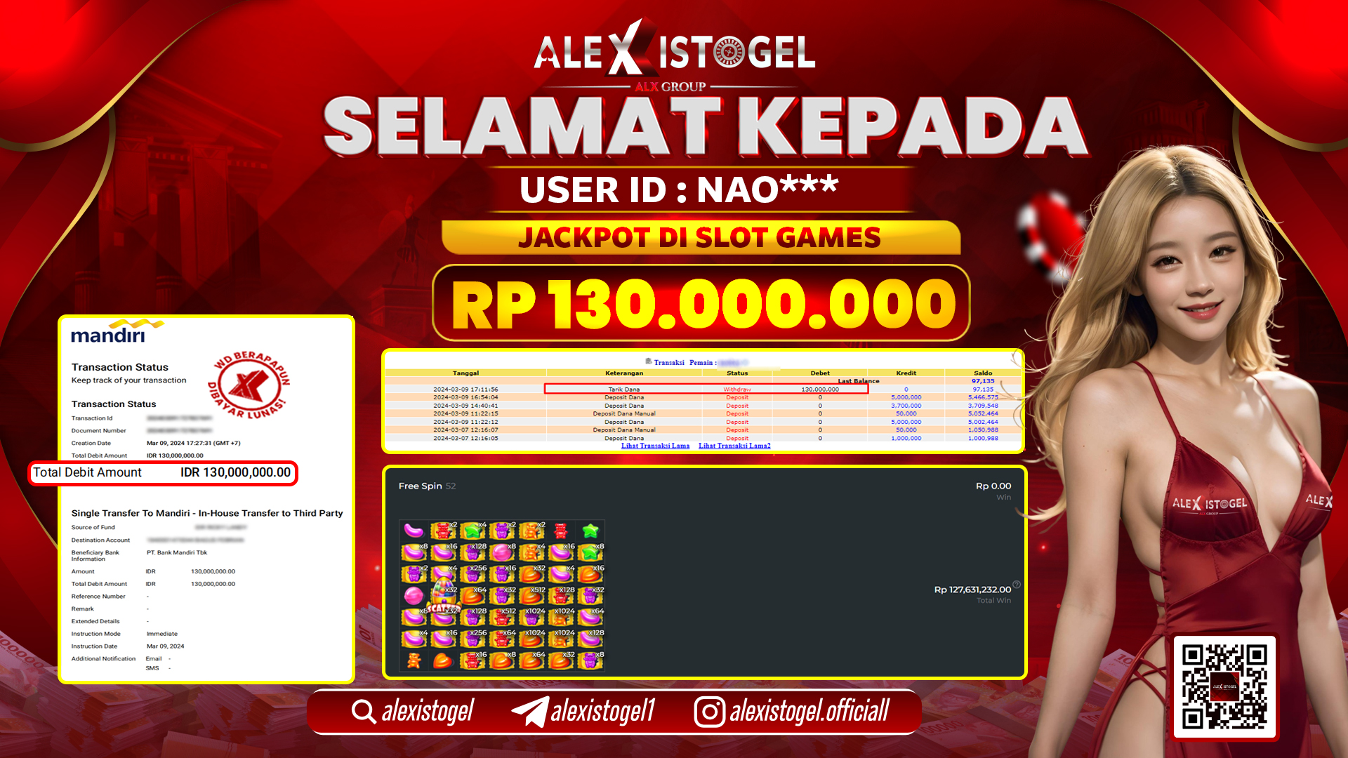 ALEXISTOGEL JACKPOT SLOT GAMES RP. 130.000.000 LUNAS