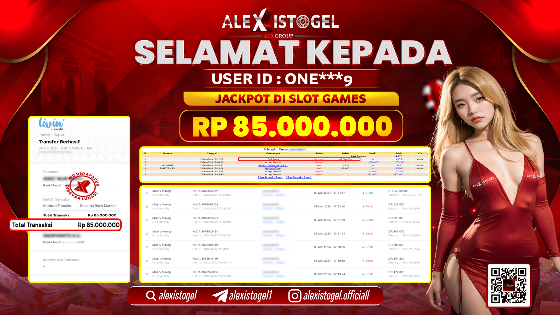 ALEXISTOGEL JACKPOT SLOT GAMES RP. 85.000.000 LUNAS