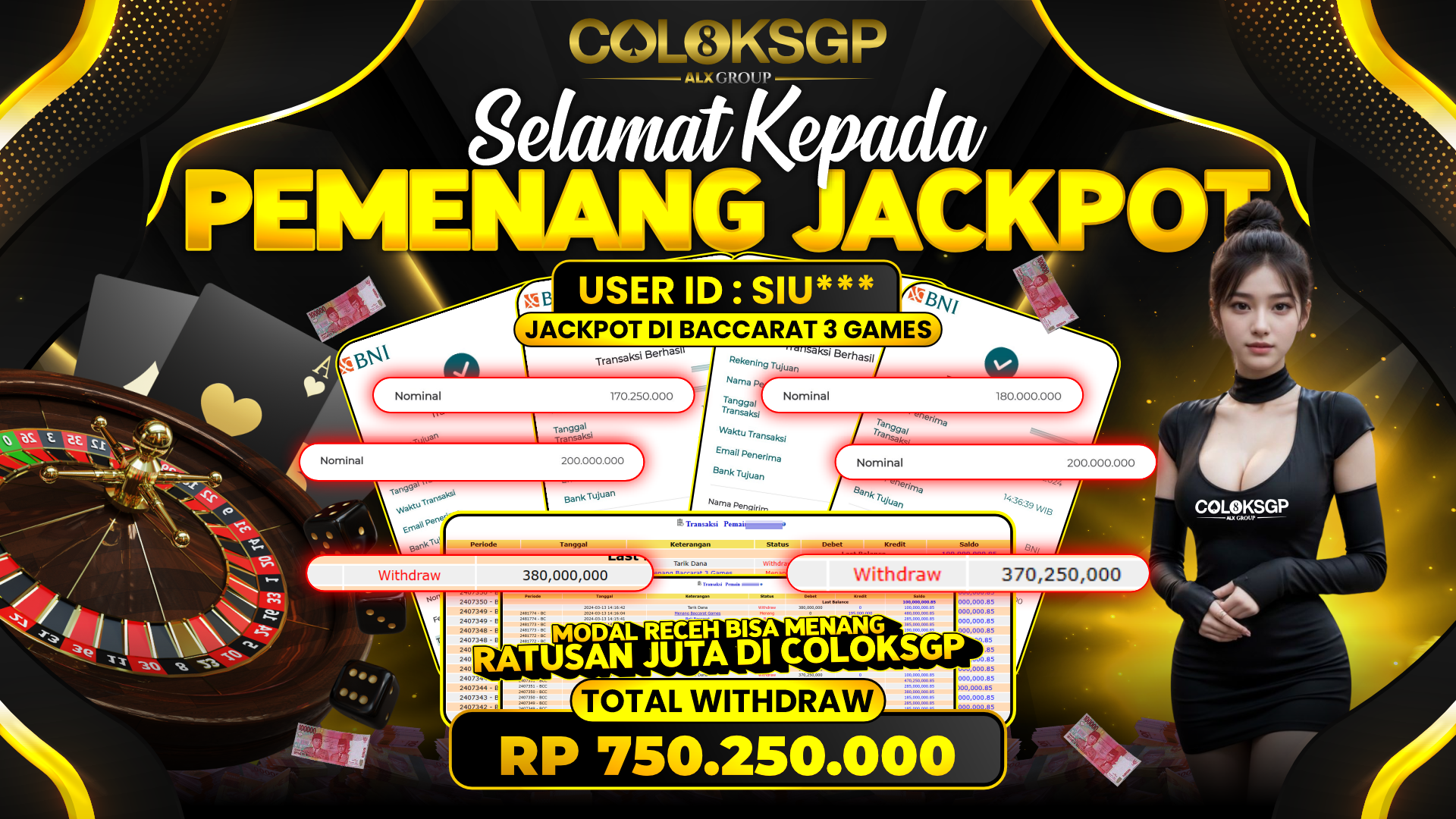 COLOKSGP JACKPOT BACCARAT 3 RP 750.250.000 LUNAS