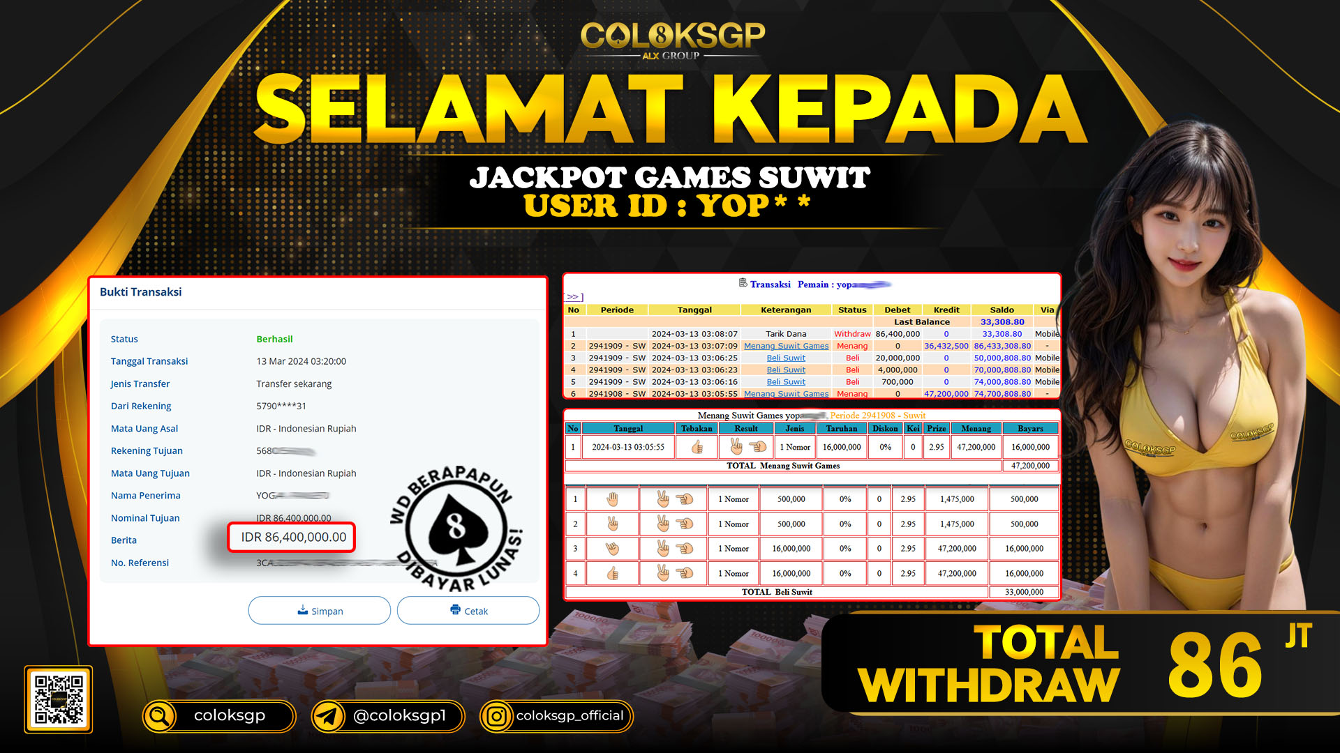 COLOKSGP JACKPOT SLOT GAMES RP 86.000.000 LUNAS