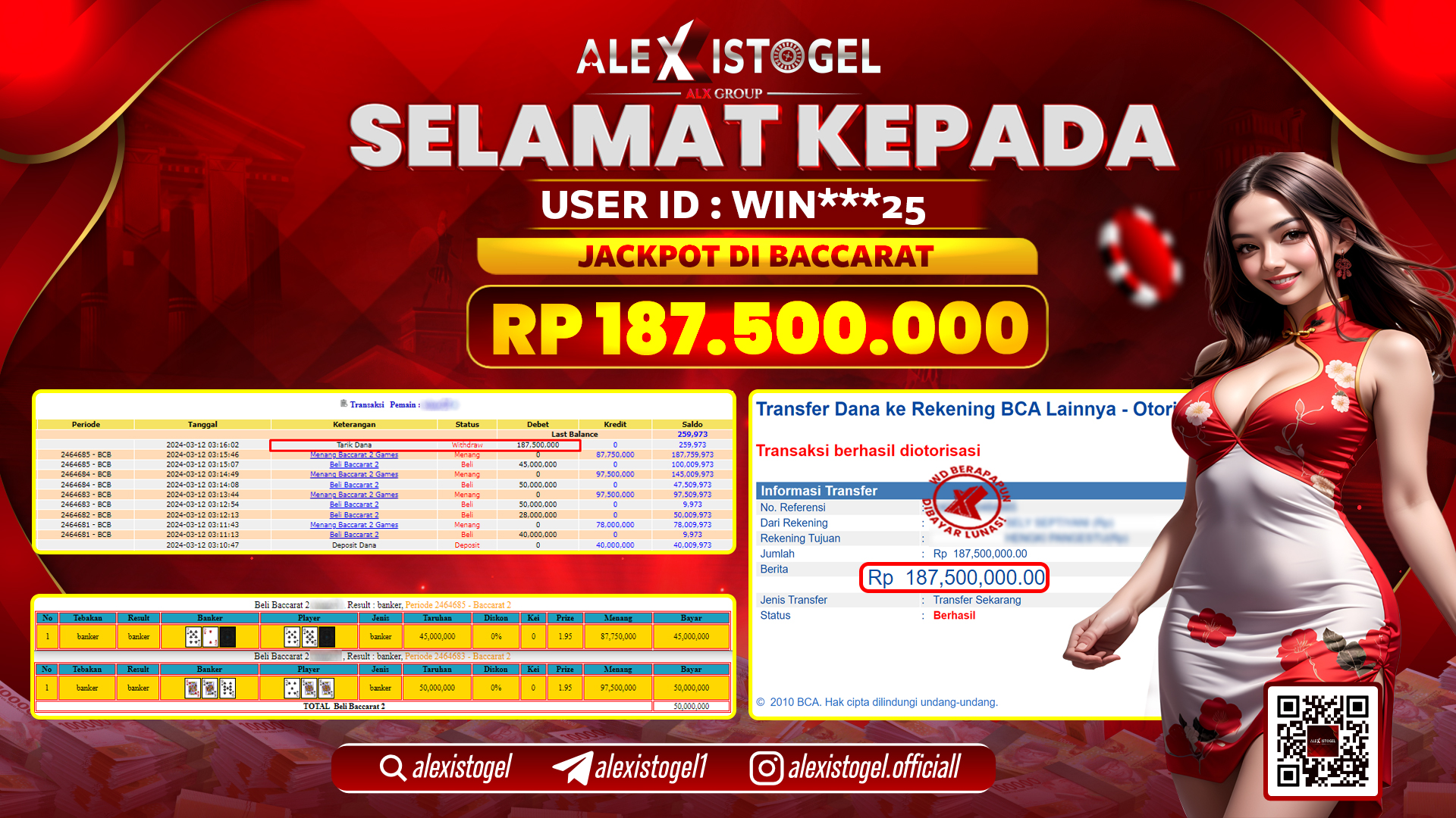 ALEXISTOGEL JACKPOT BACCARAT RP. 187.500.000 LUNAS