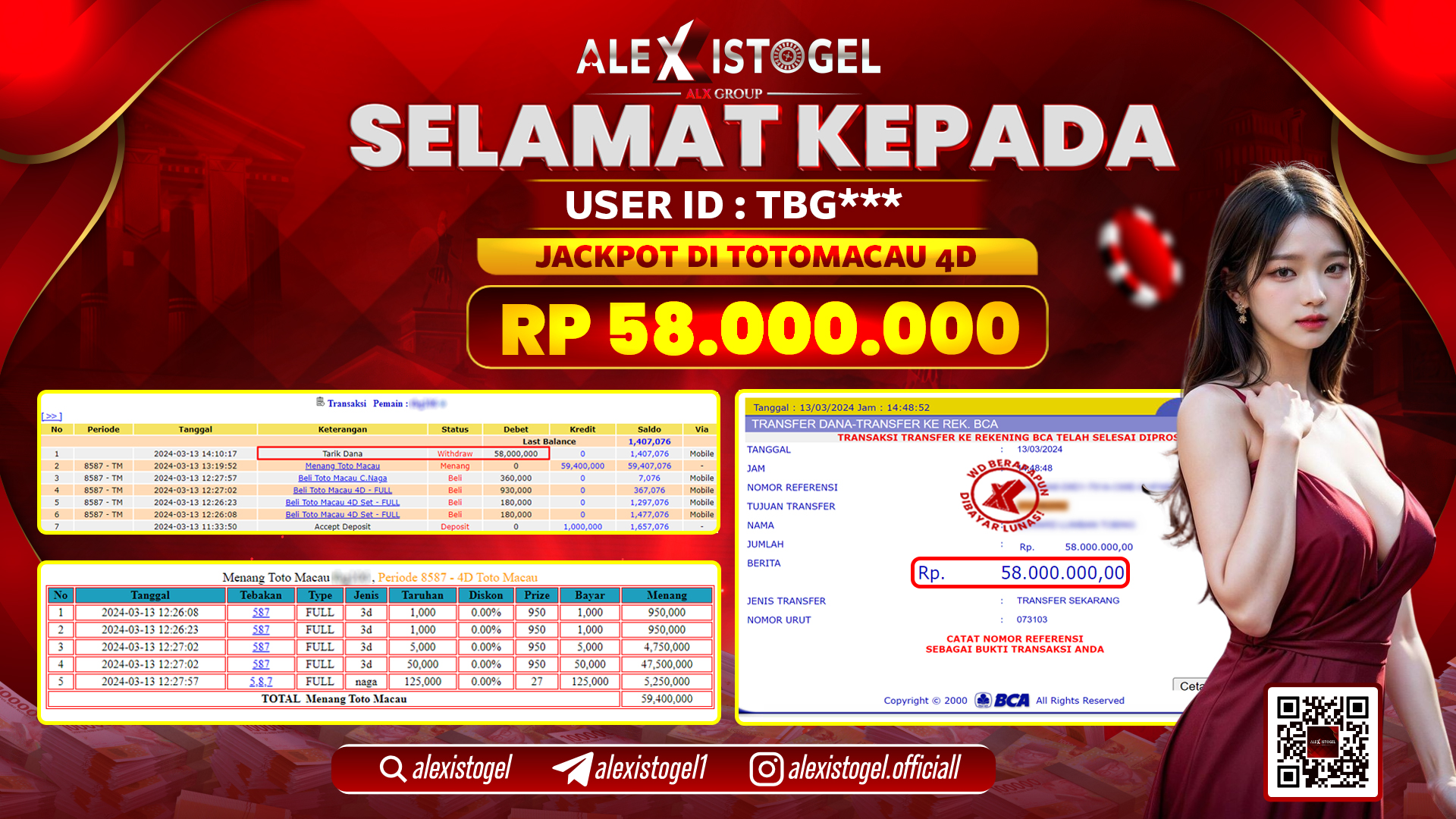 ALEXISTOGEL JACKPOT TOTO MACAU POOLS RP. 58.000.000 LUNAS