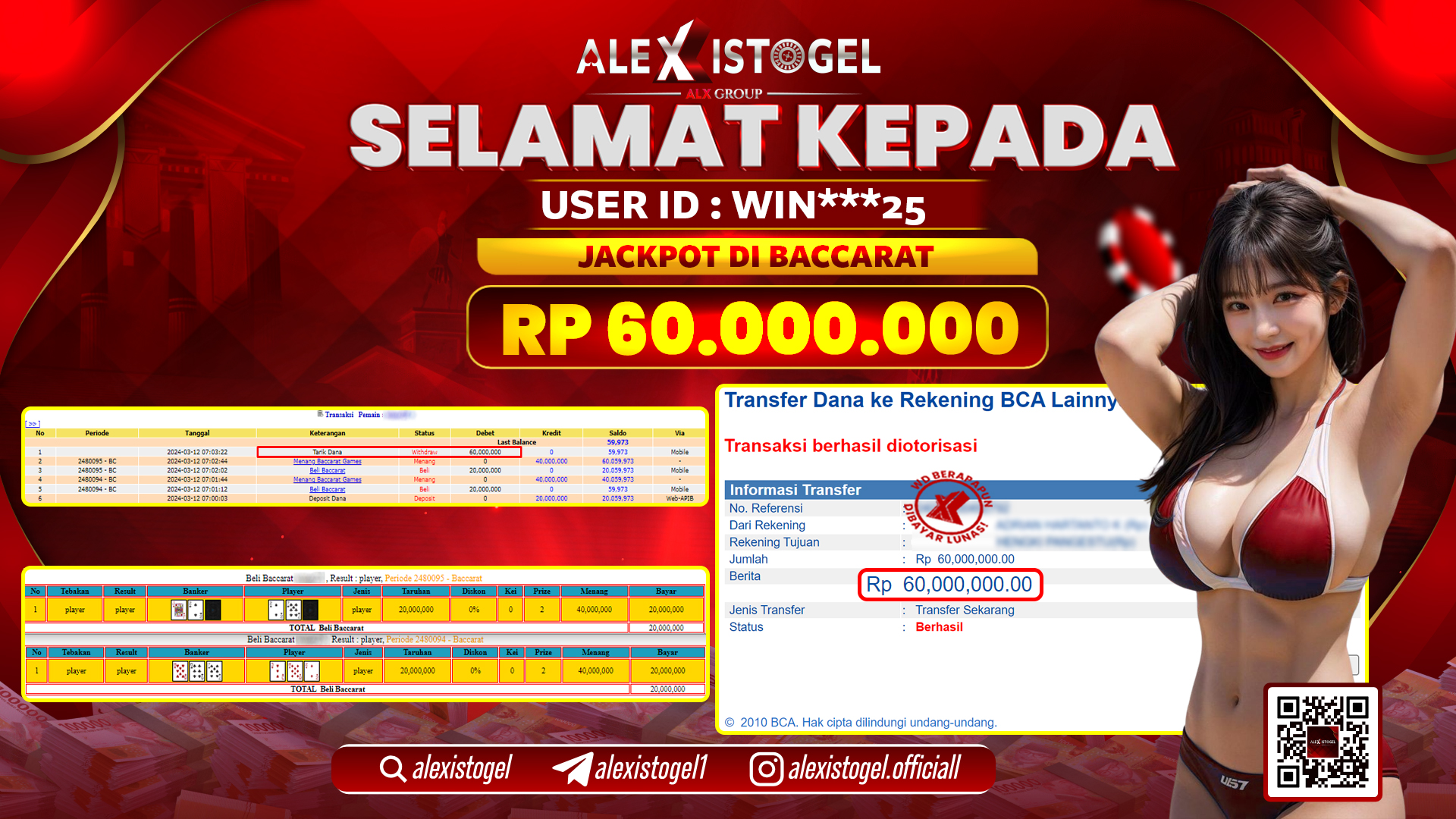 ALEXISTOGEL JACKPOT BACCARAT RP. 60.000.000 LUNAS
