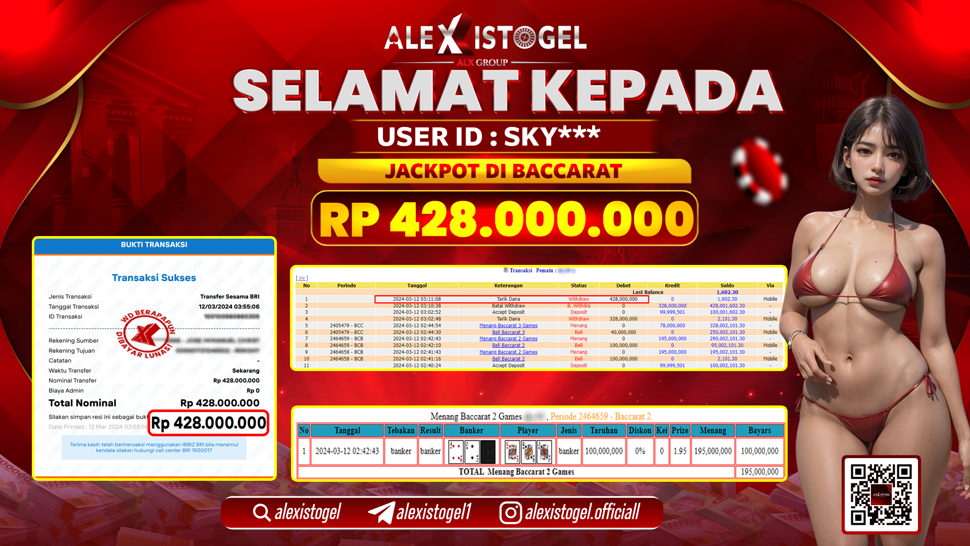 ALEXISTOGEL JACKPOT BACCARAT RP. 428.000.000 LUNAS
