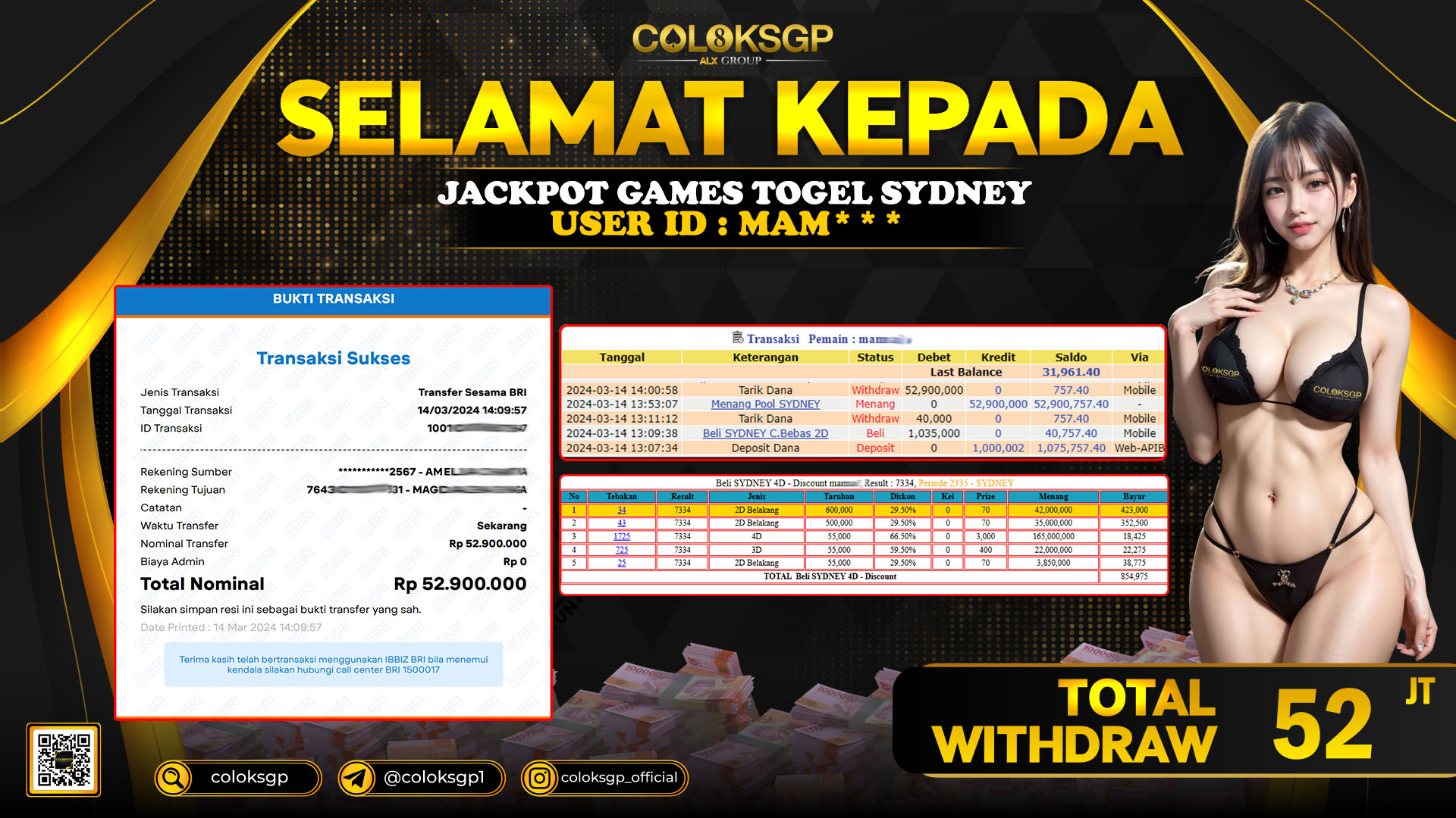 COLOKSGP JACKPOT SYDNEY POOLS RP 52.000.000 LUNAS