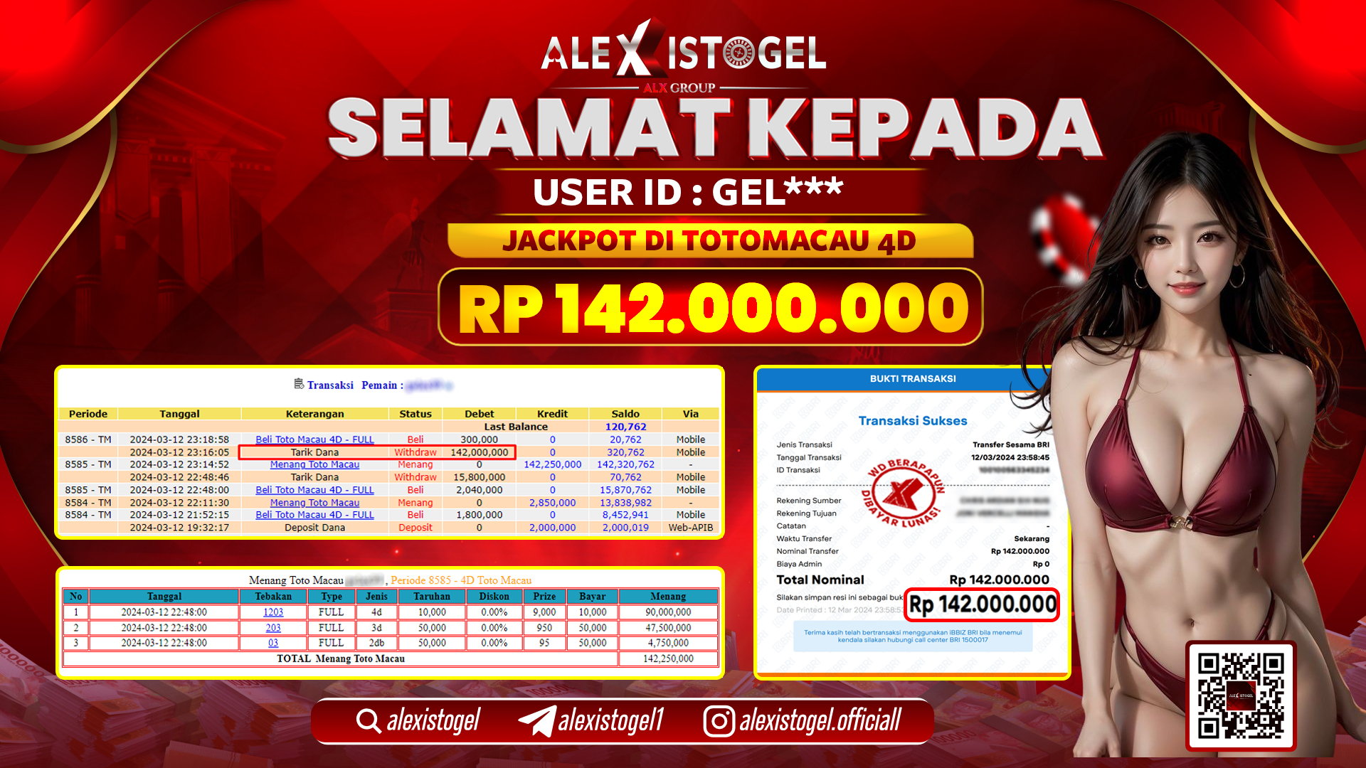 ALEXISTOGEL JACKPOT TOTO MACAU RP. 100.000.000 LUNAS